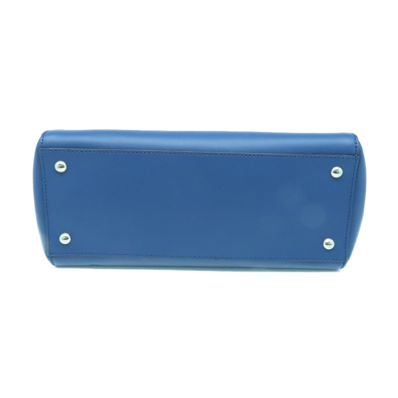 FENDI Cowhide Leather Dotcom Silver Buckle Handle Shoulder Bag Blue