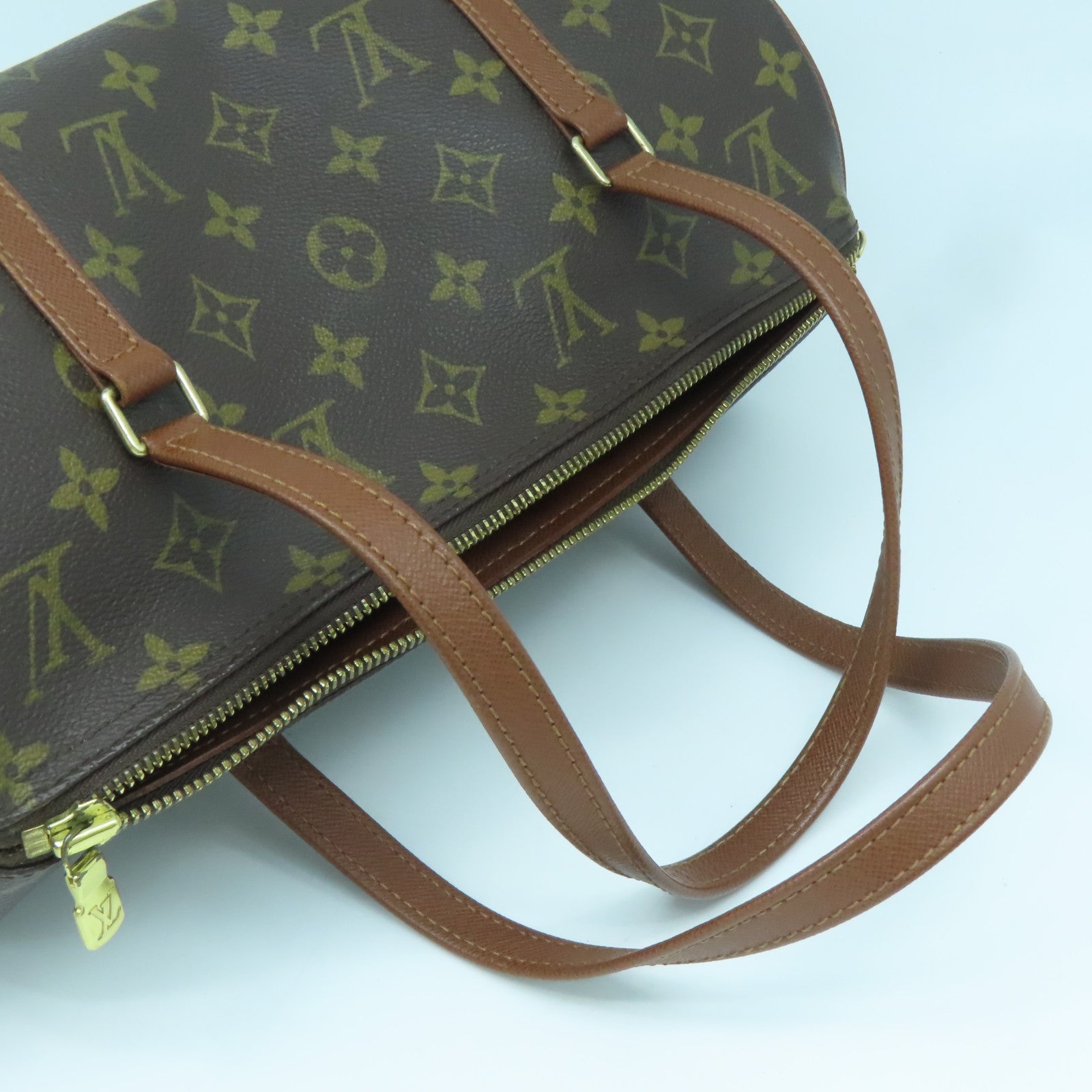 LOUIS VUITTON Monogram Papillon gold buckle handle bag brown