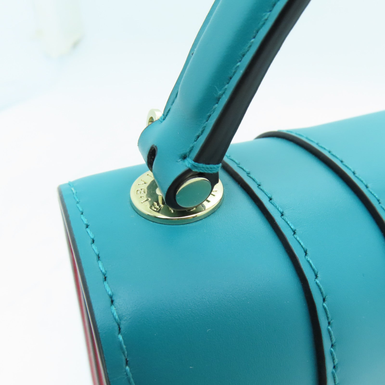 BVLGARI Cowhide Leather 2 Way Bag Gold Buckle Handle Chain Strap Shoulder Bag Red/Green