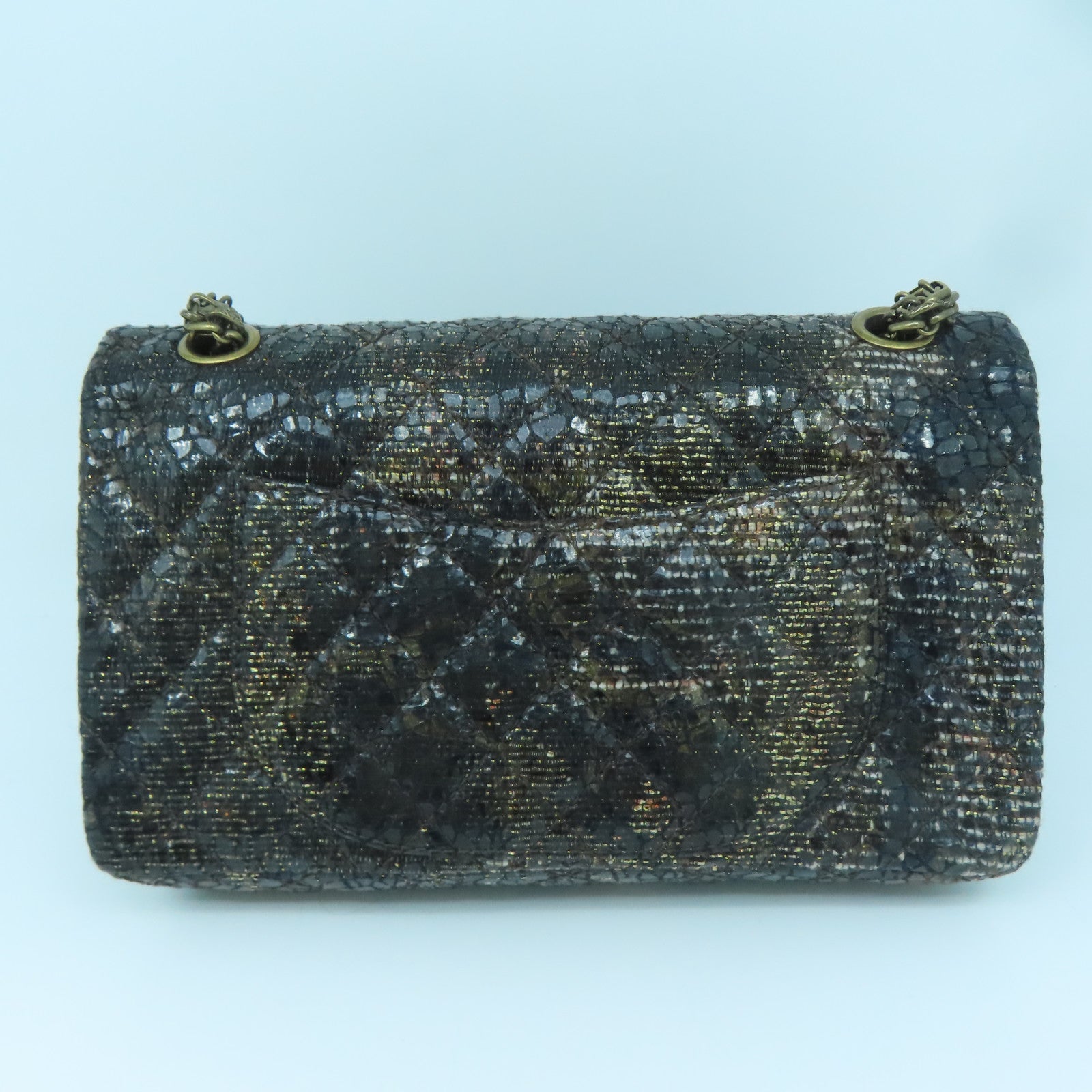 CHANEL Rhombus Coated Canvas Chain Shoulder Bag Gold Buckle Chain Belt Shoulder Bag Brown/Black
