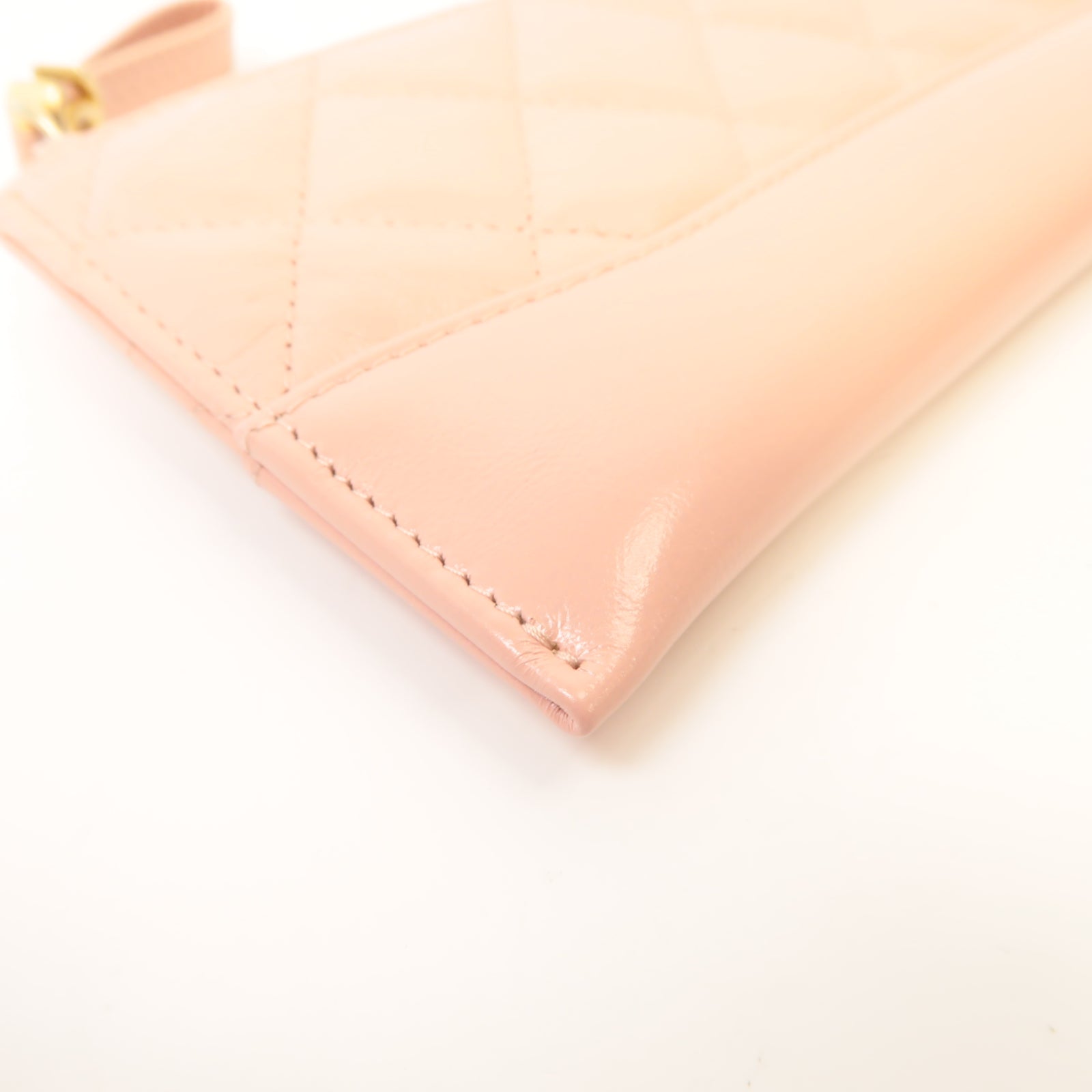 CHANEL 菱格皮革Zipped Long Wallet金扣粉紅色