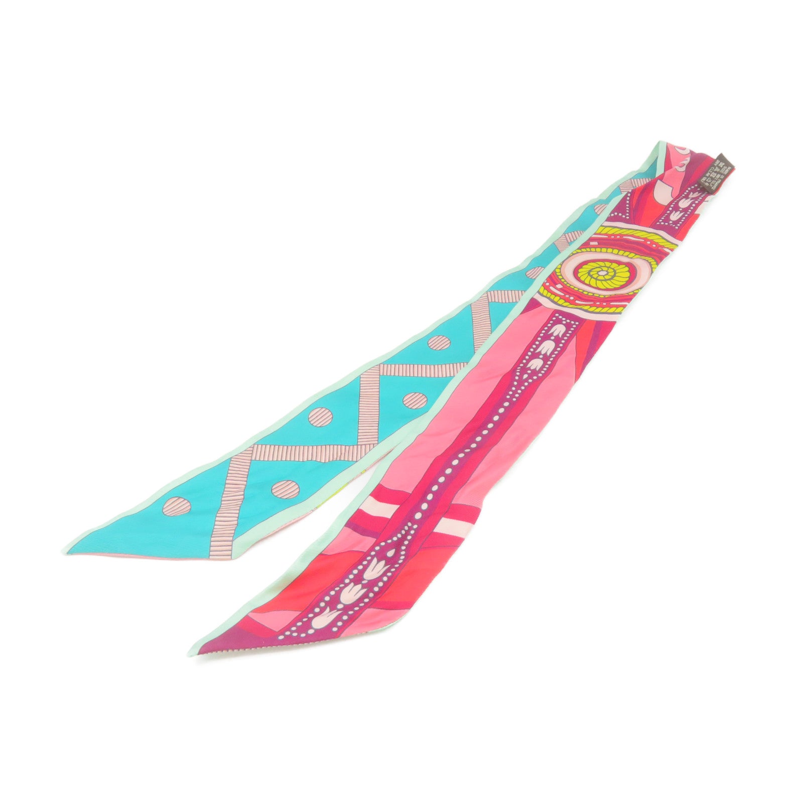 HERMES 絲質Twilly Scarf絲巾湖綠色/粉紅色/彩色