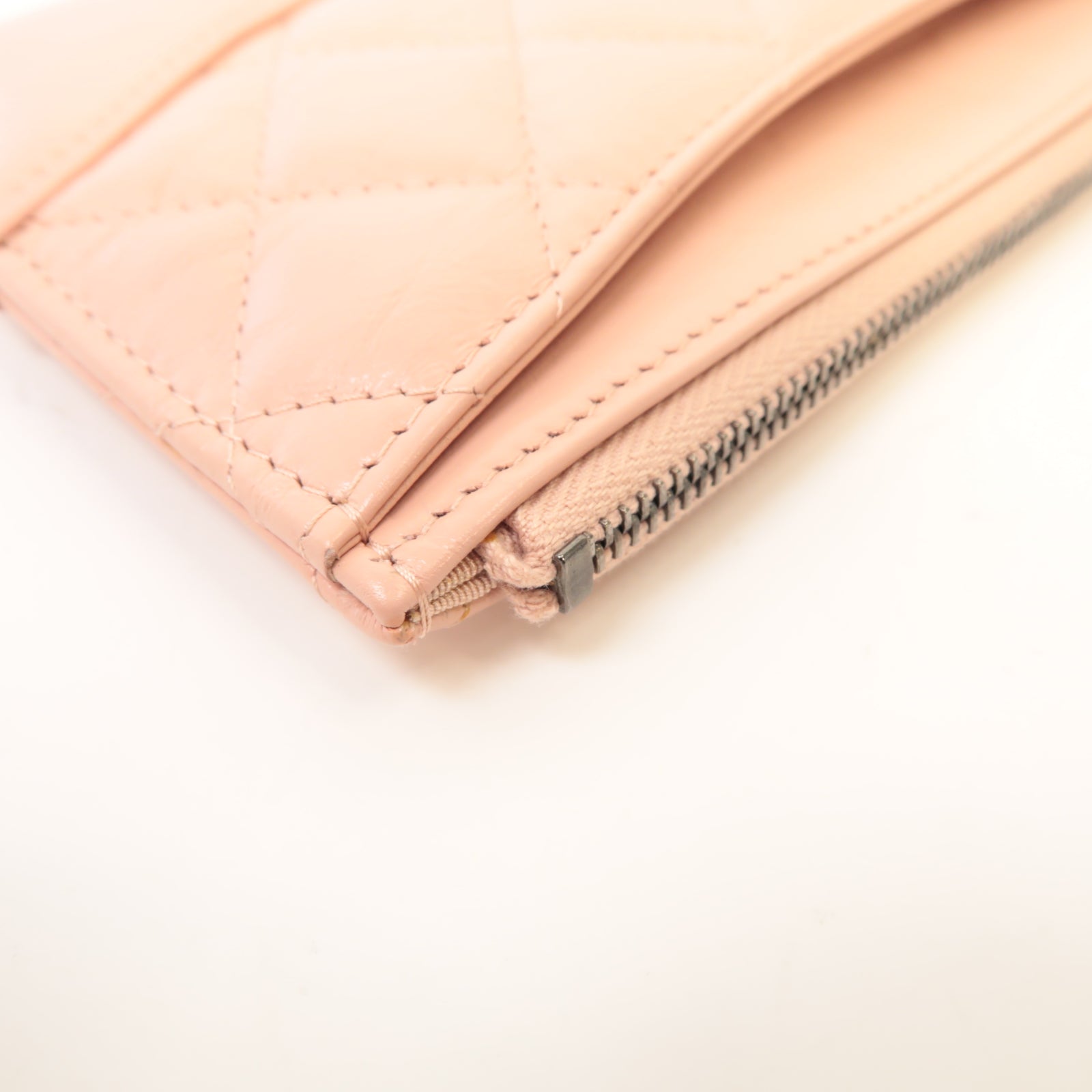 CHANEL 菱格皮革Zipped Long Wallet金扣粉紅色