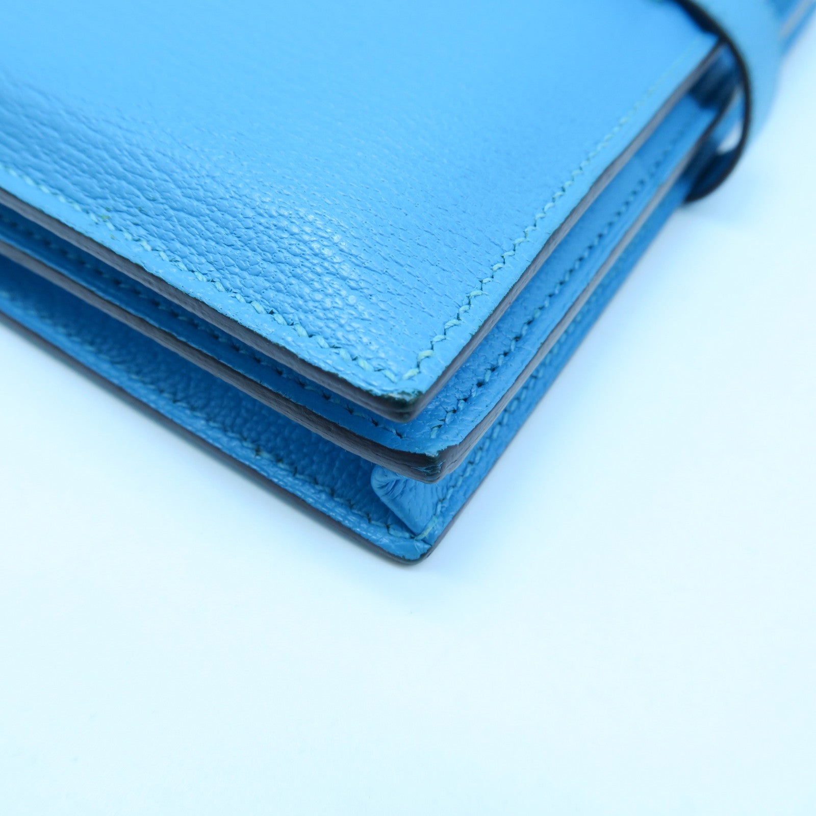 HERMES 【激減優惠】Chevre皮革Bearn bi-fold Long wallet銀扣長錢包藍色