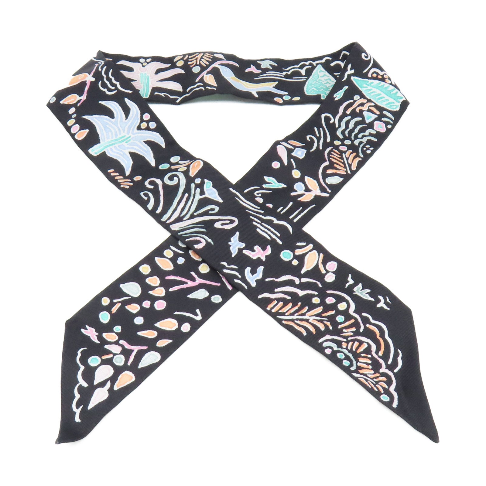 HERMES 【激減優惠】絲質Twilly Scarf絲巾黑色/淺藍色/彩色