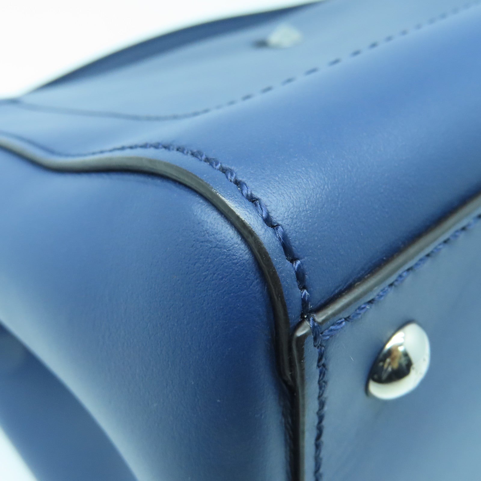 FENDI Cowhide Leather Dotcom Silver Buckle Handle Shoulder Bag Blue