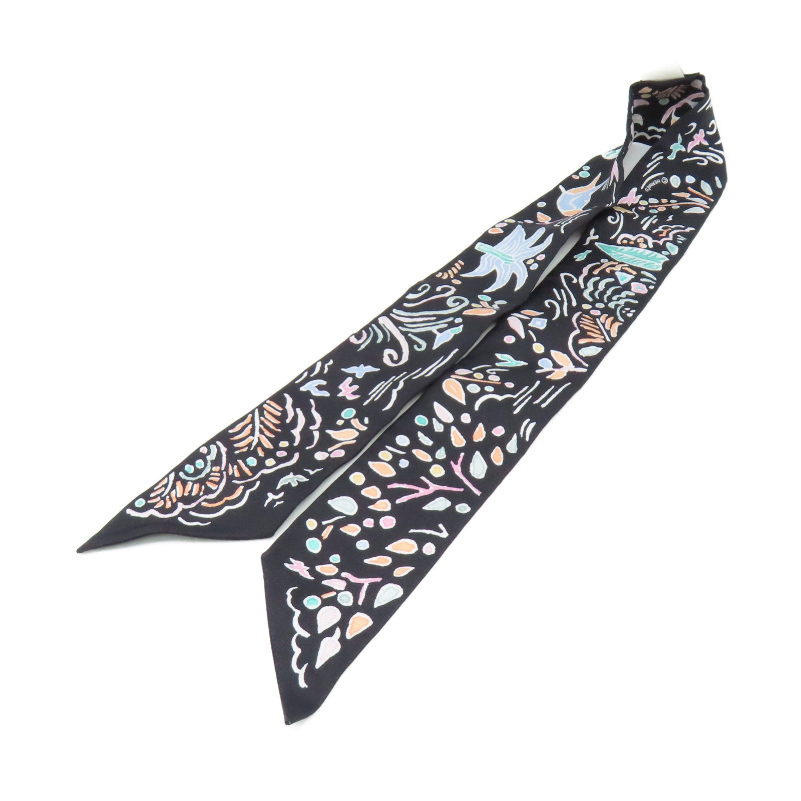 HERMES 【激減優惠】絲質Twilly Scarf絲巾黑色/淺藍色/彩色