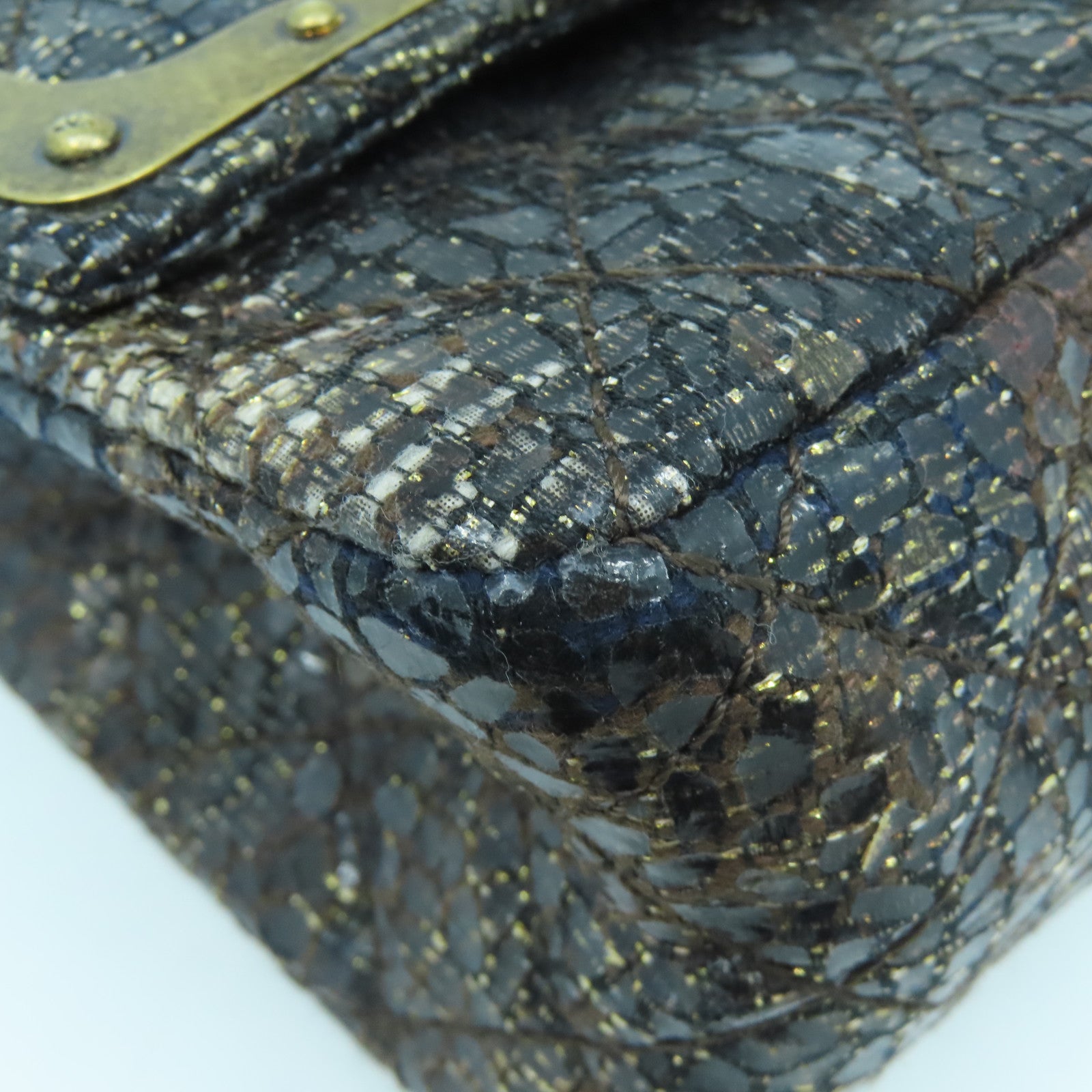 CHANEL Rhombus Coated Canvas Chain Shoulder Bag Gold Buckle Chain Belt Shoulder Bag Brown/Black