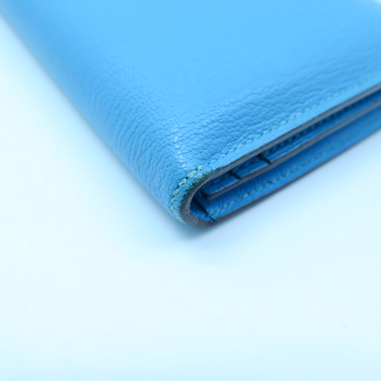 HERMES 【激減優惠】Chevre皮革Bearn bi-fold Long wallet銀扣長錢包藍色