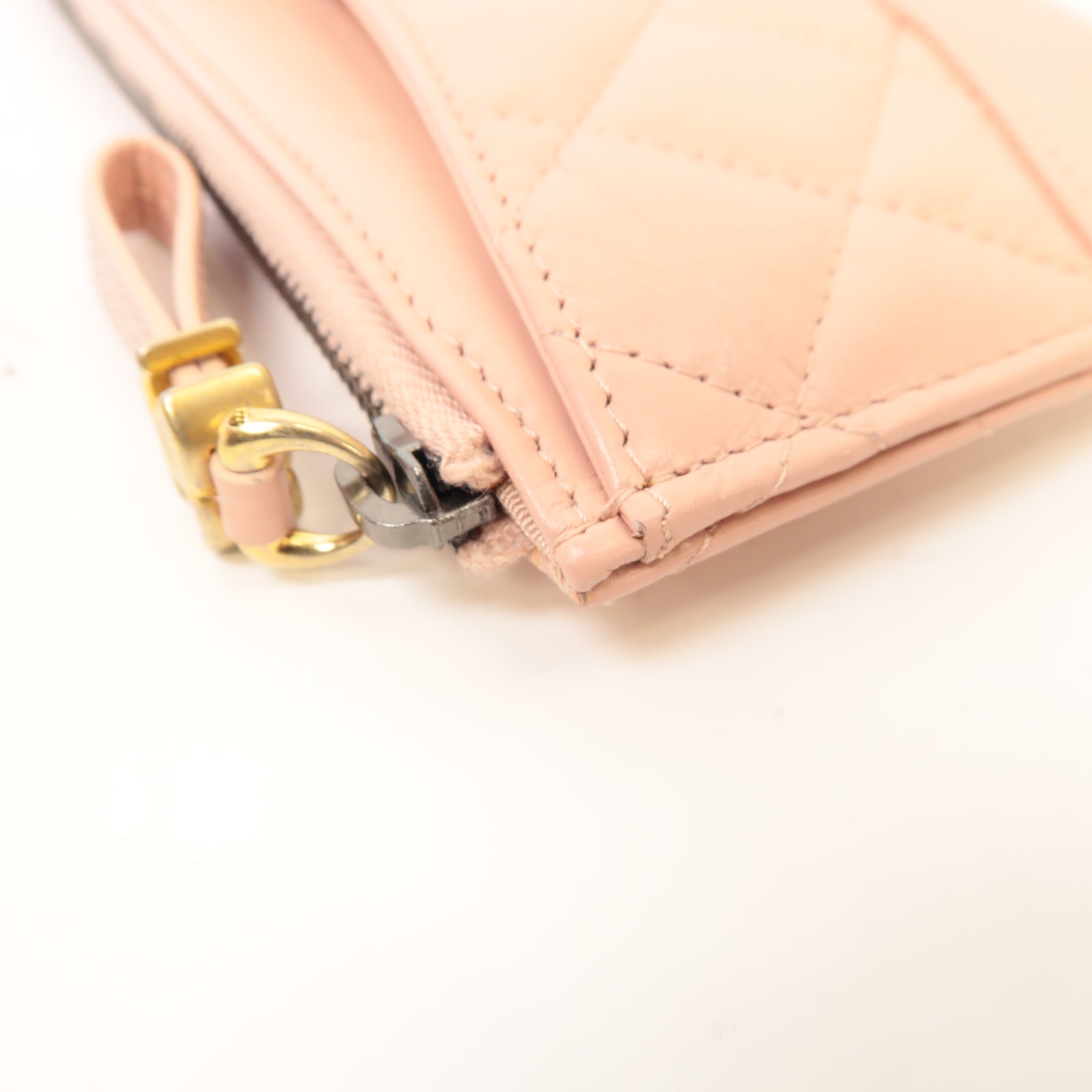 CHANEL 菱格皮革Zipped Long Wallet金扣粉紅色