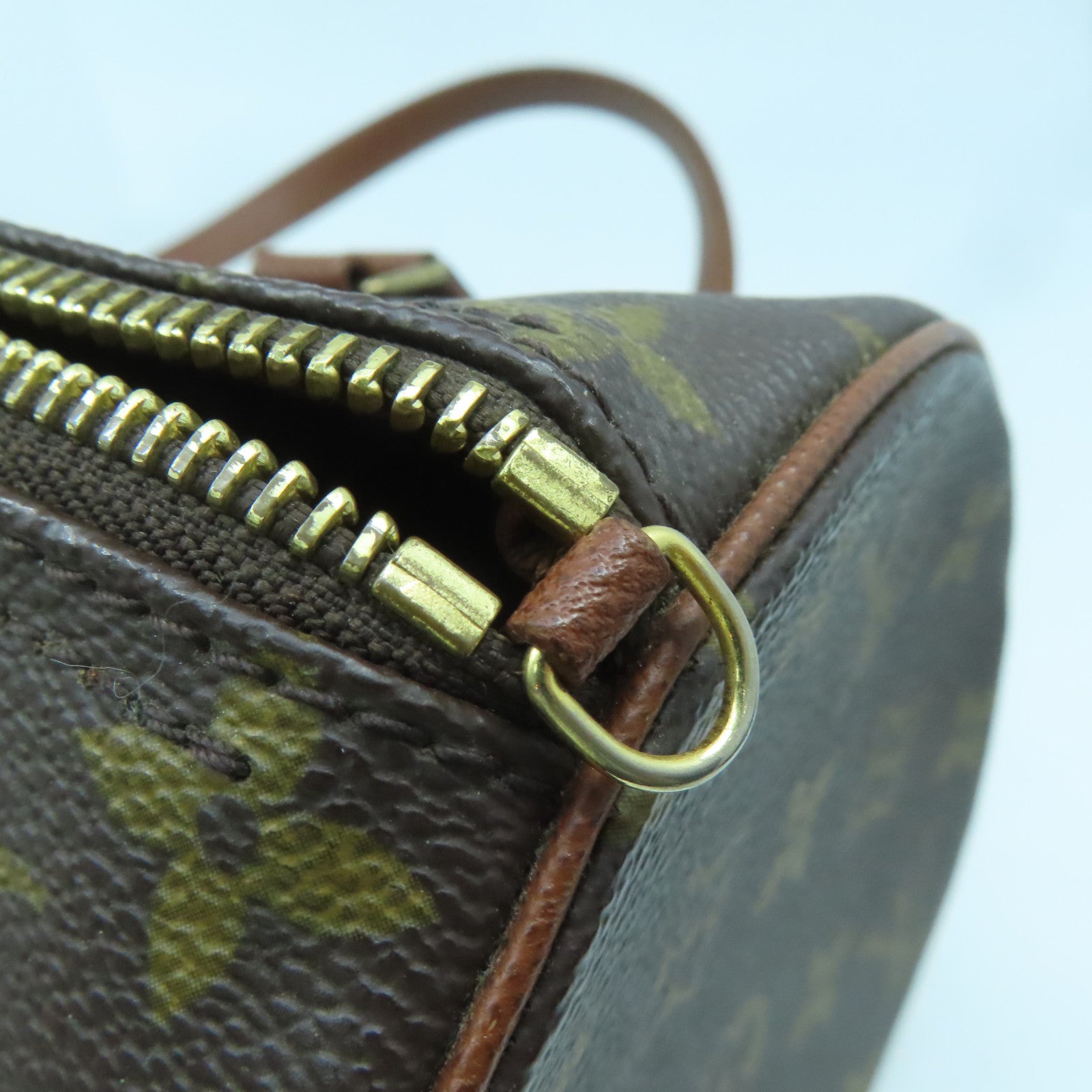 LOUIS VUITTON Monogram Papillon gold buckle handle bag brown