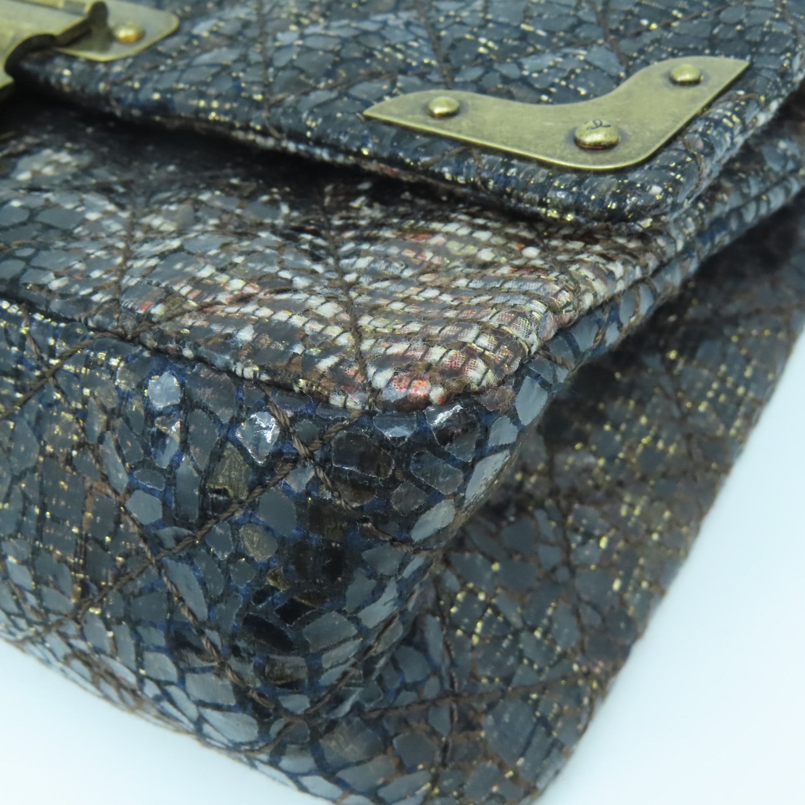 CHANEL Rhombus Coated Canvas Chain Shoulder Bag Gold Buckle Chain Belt Shoulder Bag Brown/Black