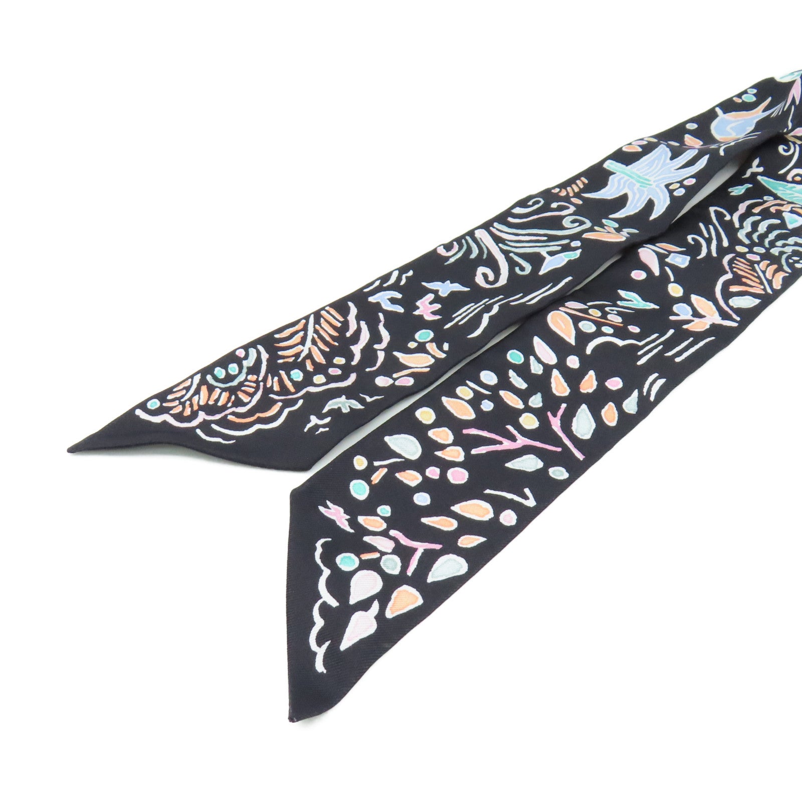 HERMES 【激減優惠】絲質Twilly Scarf絲巾黑色/淺藍色/彩色
