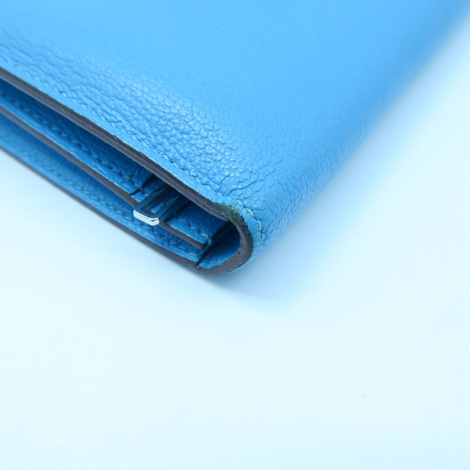 HERMES 【激減優惠】Chevre皮革Bearn bi-fold Long wallet銀扣長錢包藍色