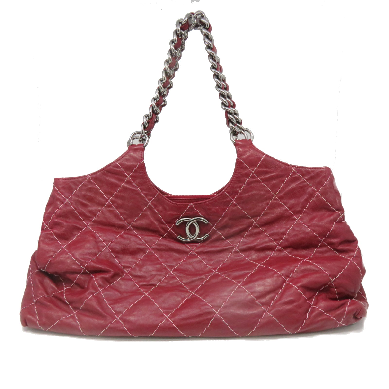 CHANEL [Sharp Reduction Offer] Lingge Cowhide Leather Chain Shoulder Silver Buckle Chain Belt Shoulder Bag Red