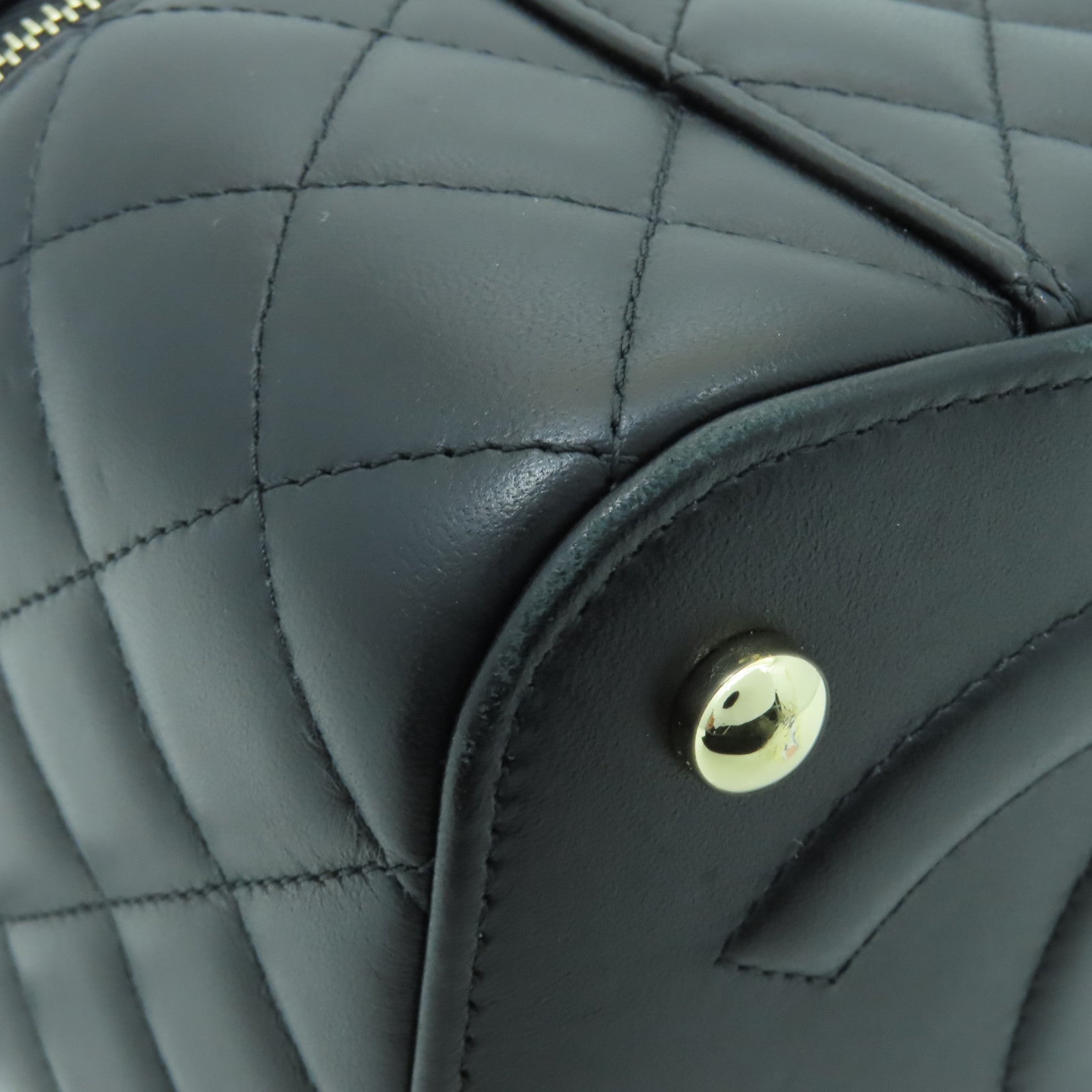 CHANEL 菱格羊皮皮革Chain Shoulder Bag金扣手挽肩背兩用袋黒色