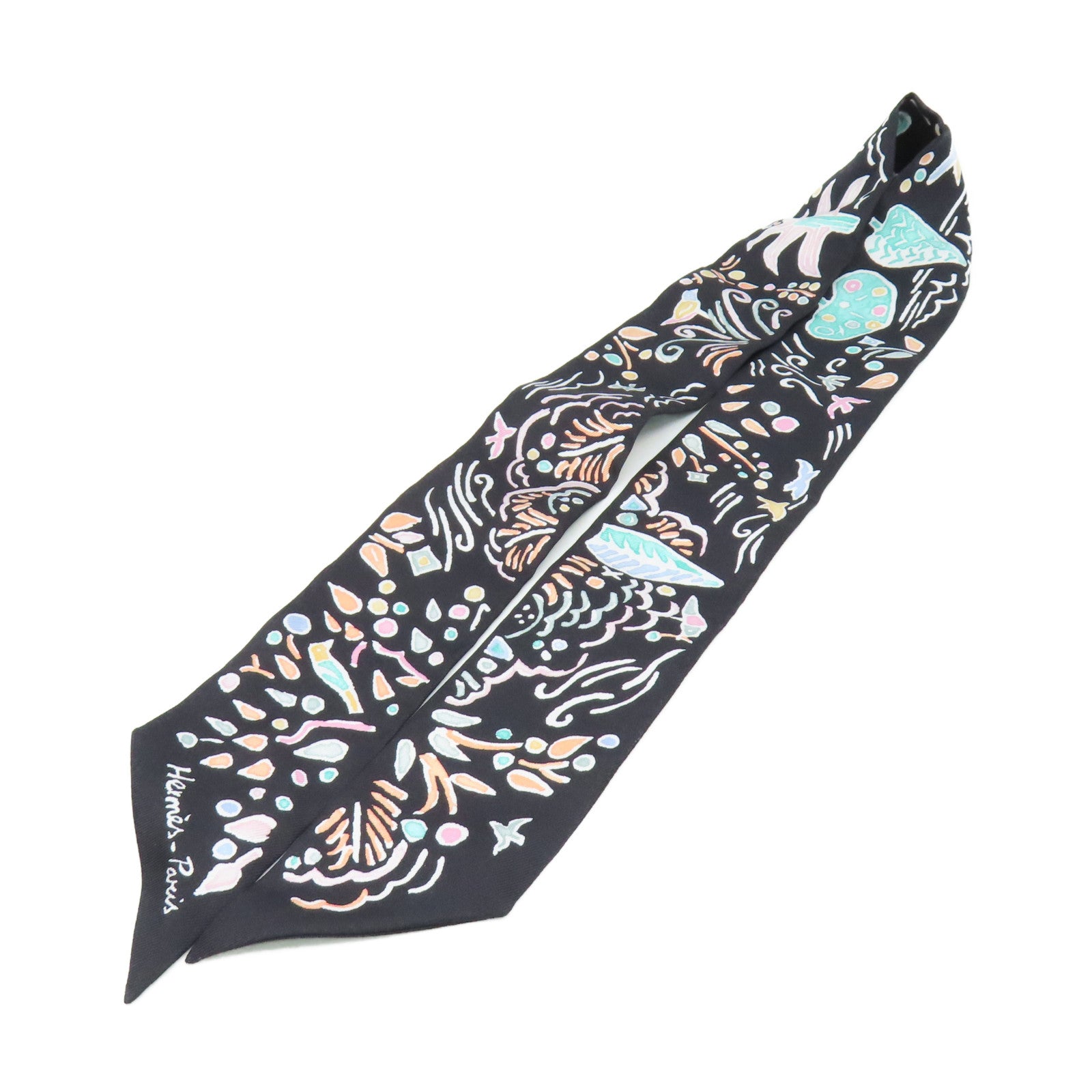 HERMES 【激減優惠】絲質Twilly Scarf絲巾黑色/淺藍色/彩色