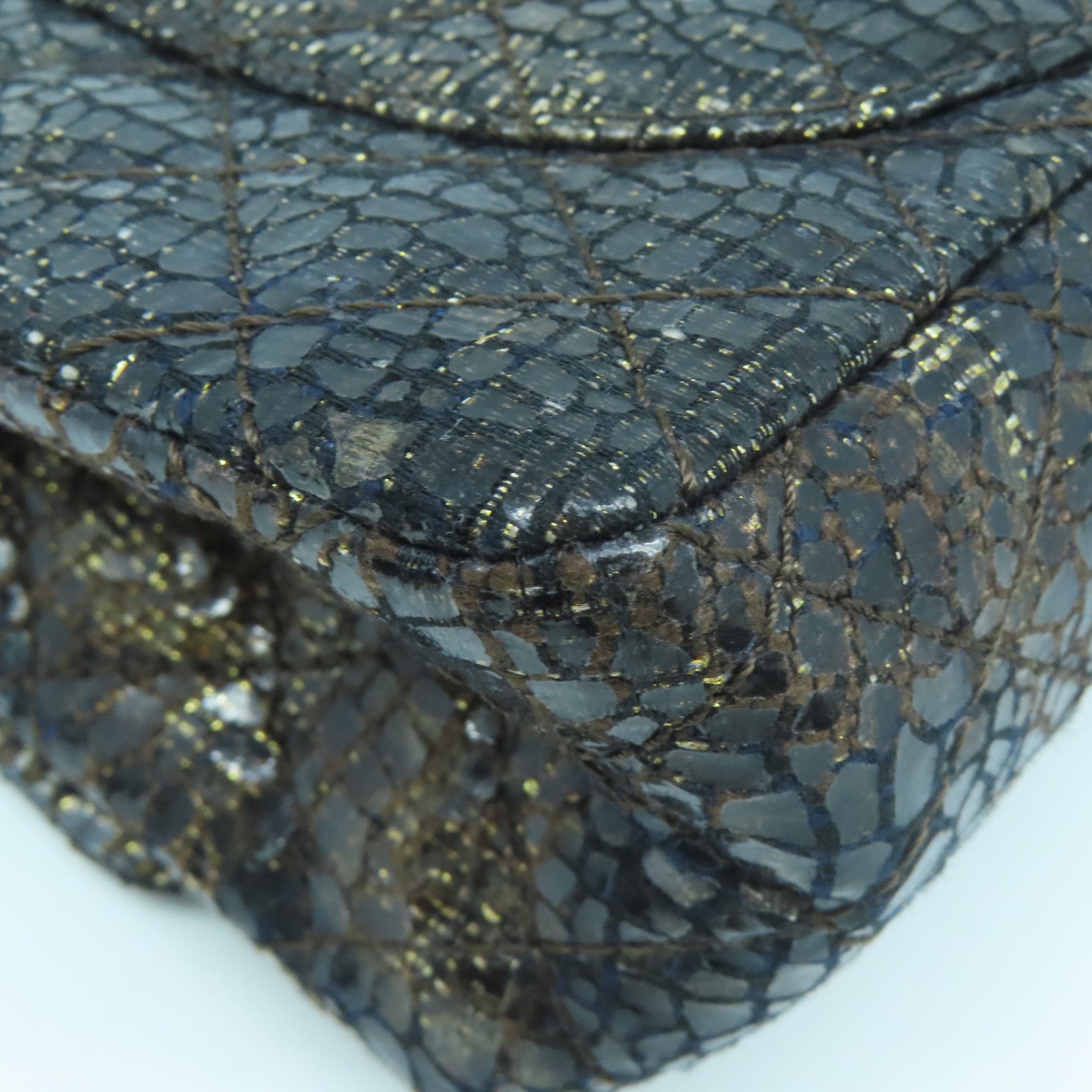 CHANEL Rhombus Coated Canvas Chain Shoulder Bag Gold Buckle Chain Belt Shoulder Bag Brown/Black