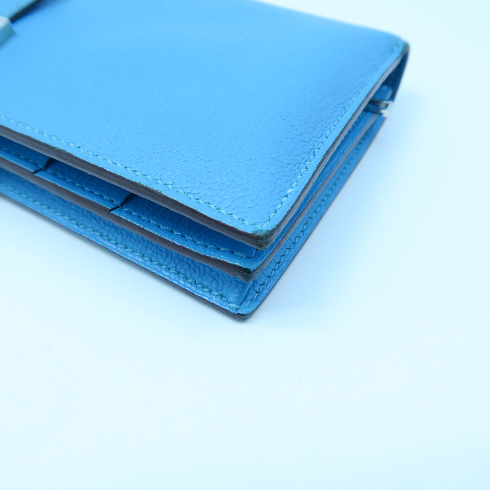 HERMES 【激減優惠】Chevre皮革Bearn bi-fold Long wallet銀扣長錢包藍色