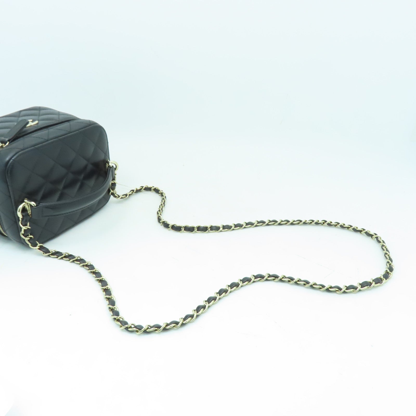 CHANEL 菱格羊皮皮革Chain Shoulder Bag金扣手挽肩背兩用袋黒色
