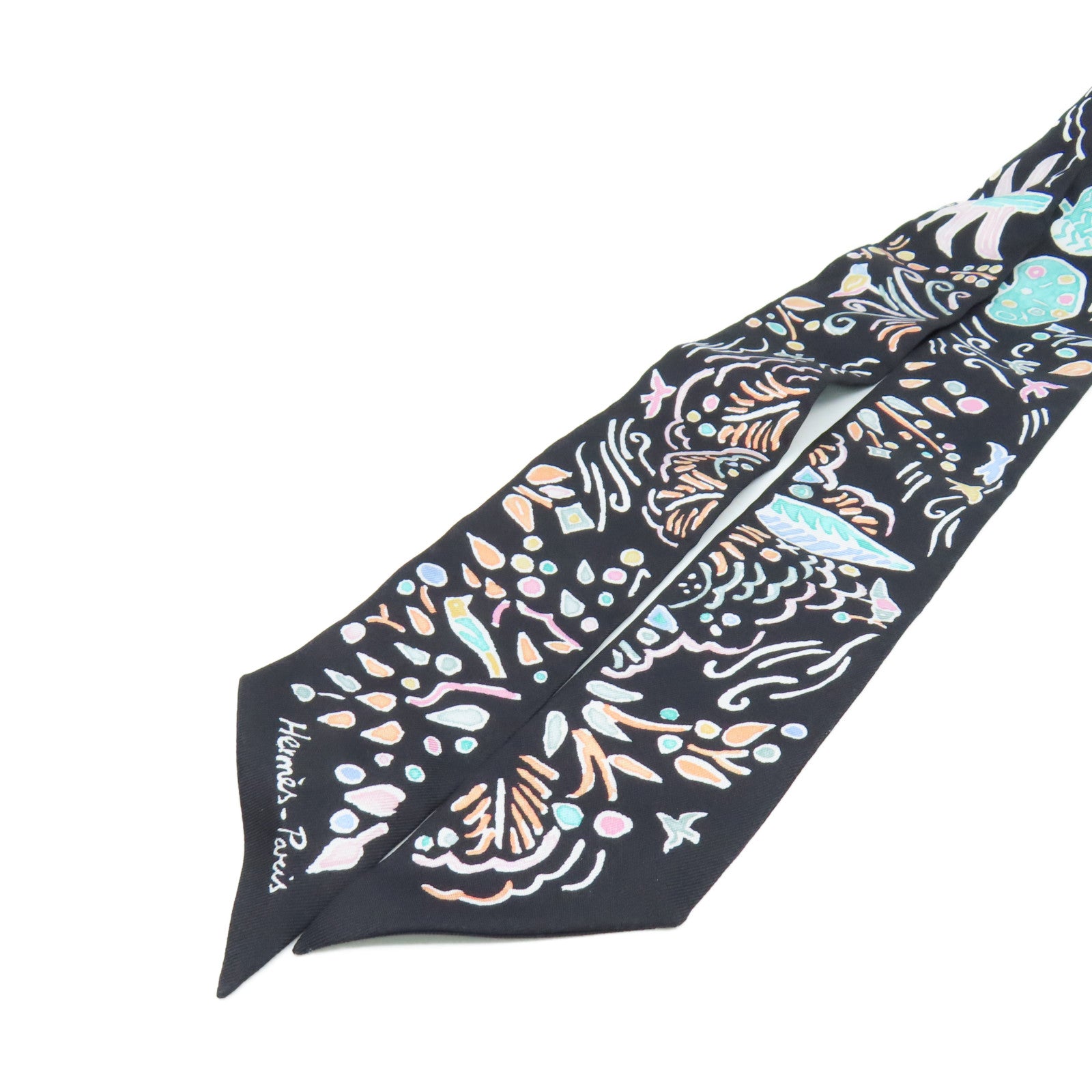 HERMES 【激減優惠】絲質Twilly Scarf絲巾黑色/淺藍色/彩色
