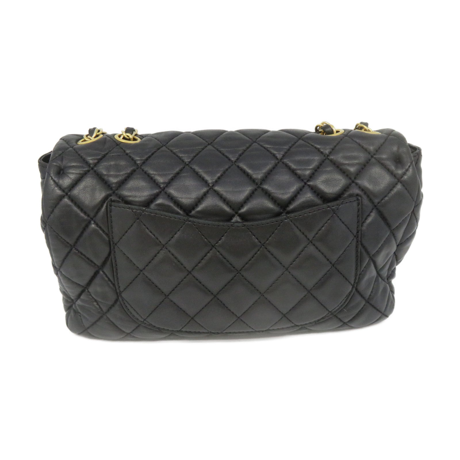 CHANEL rhombic sheepskin leather Chain Shoulder Bag gold buckle chain shoulder bag black