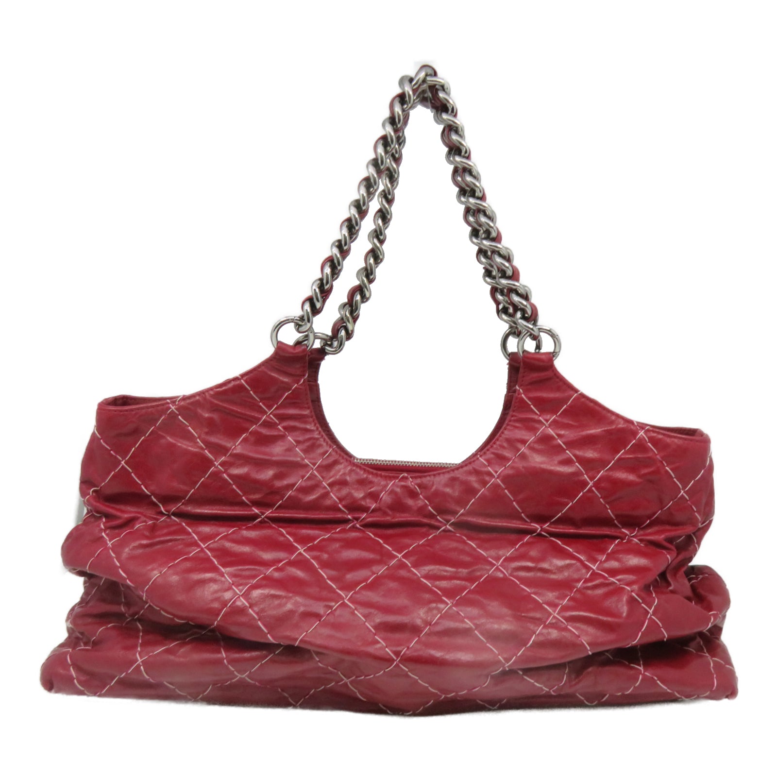 CHANEL [Sharp Reduction Offer] Lingge Cowhide Leather Chain Shoulder Silver Buckle Chain Belt Shoulder Bag Red