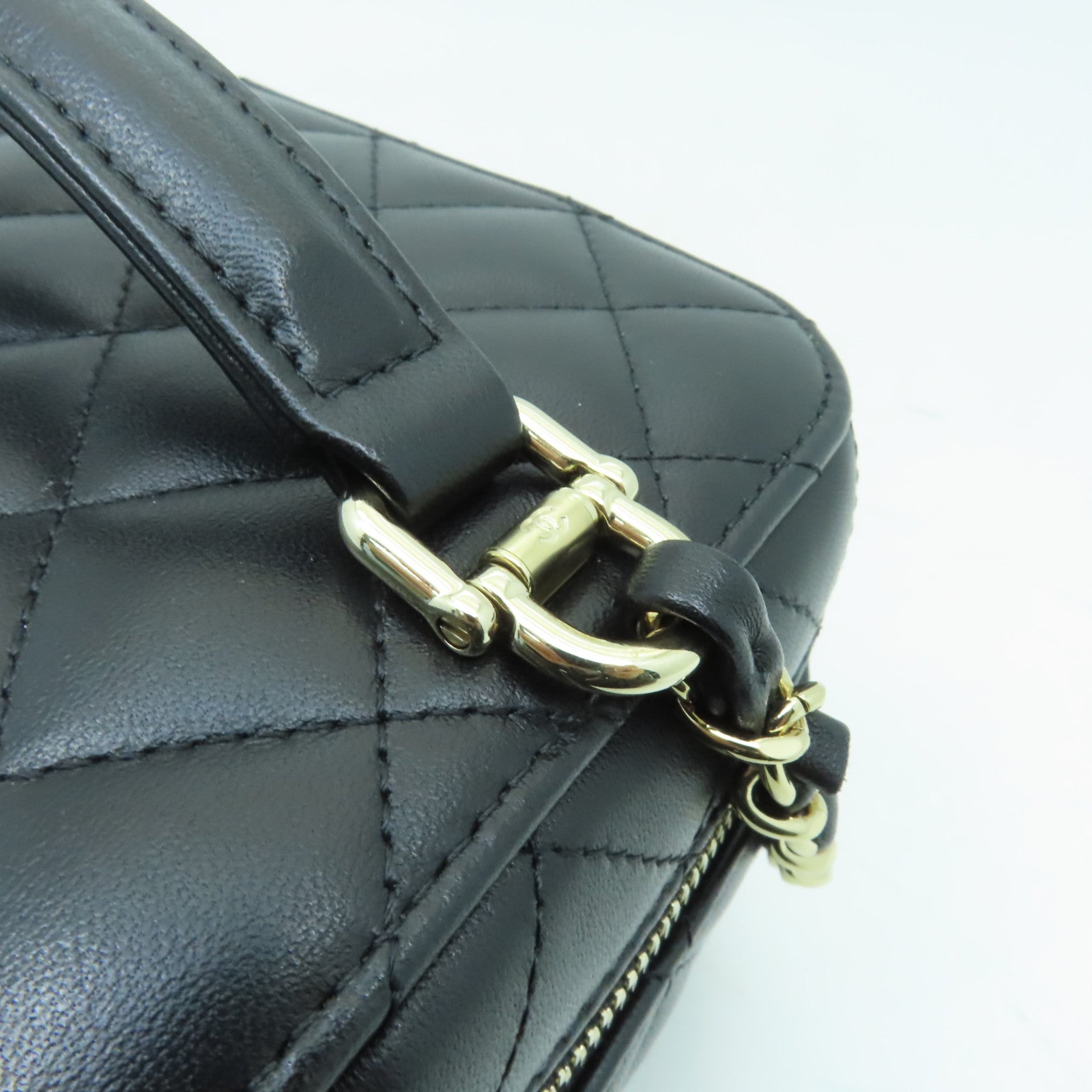 CHANEL 菱格羊皮皮革Chain Shoulder Bag金扣手挽肩背兩用袋黒色
