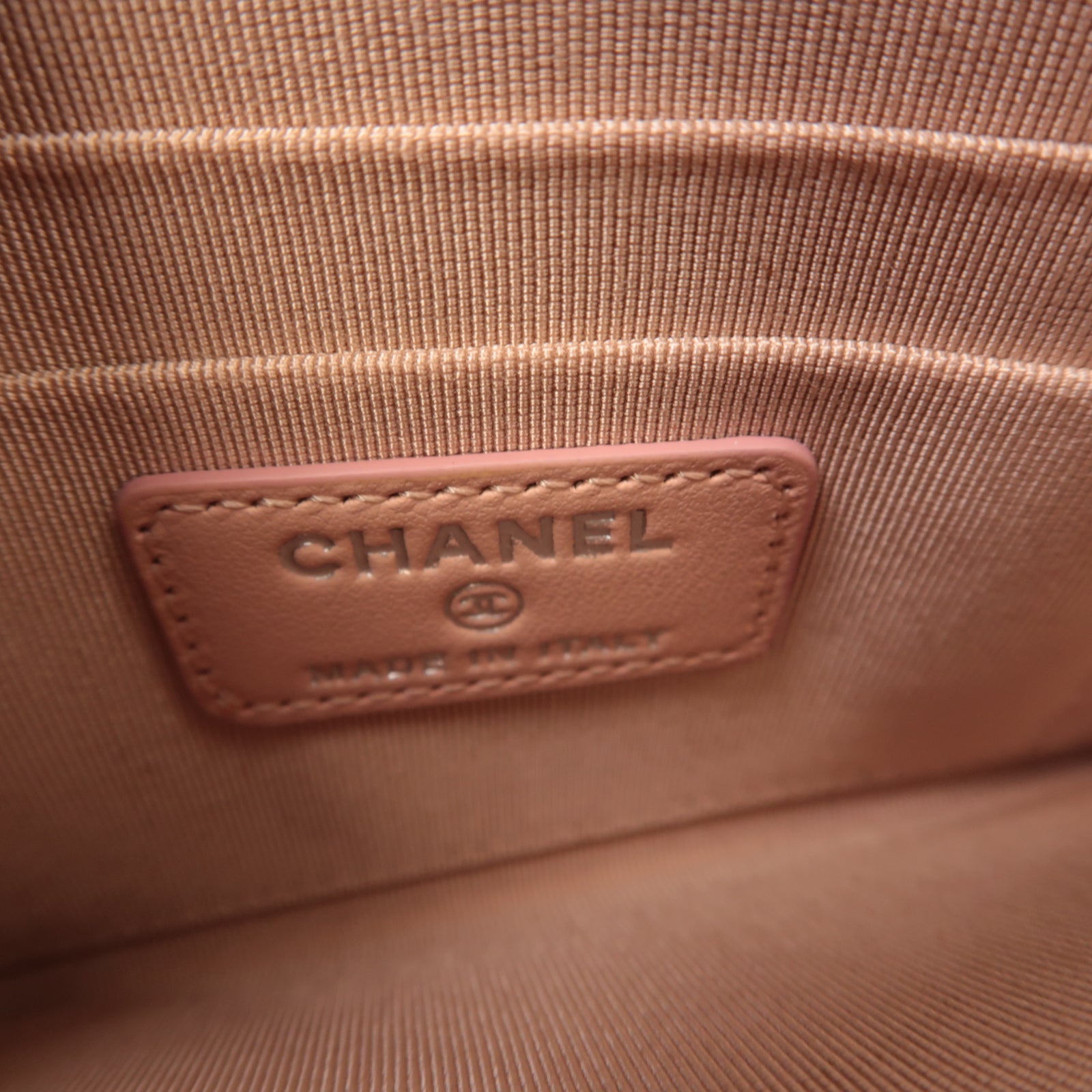 CHANEL 菱格皮革Zipped Long Wallet金扣粉紅色