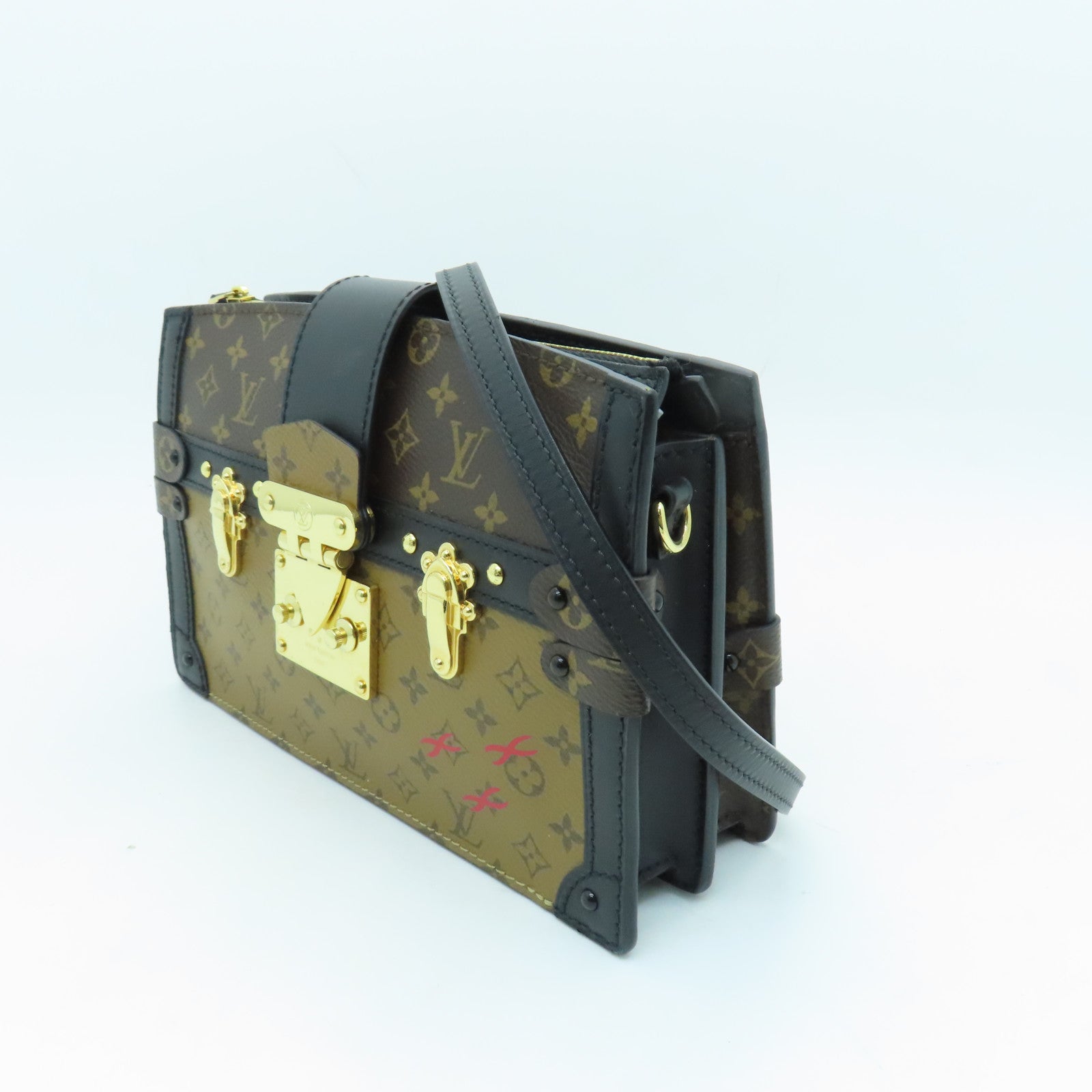 LOUIS VUITTON Monogram Trunk Clutch Gold Buckle Clutch Shoulder Bag Brown