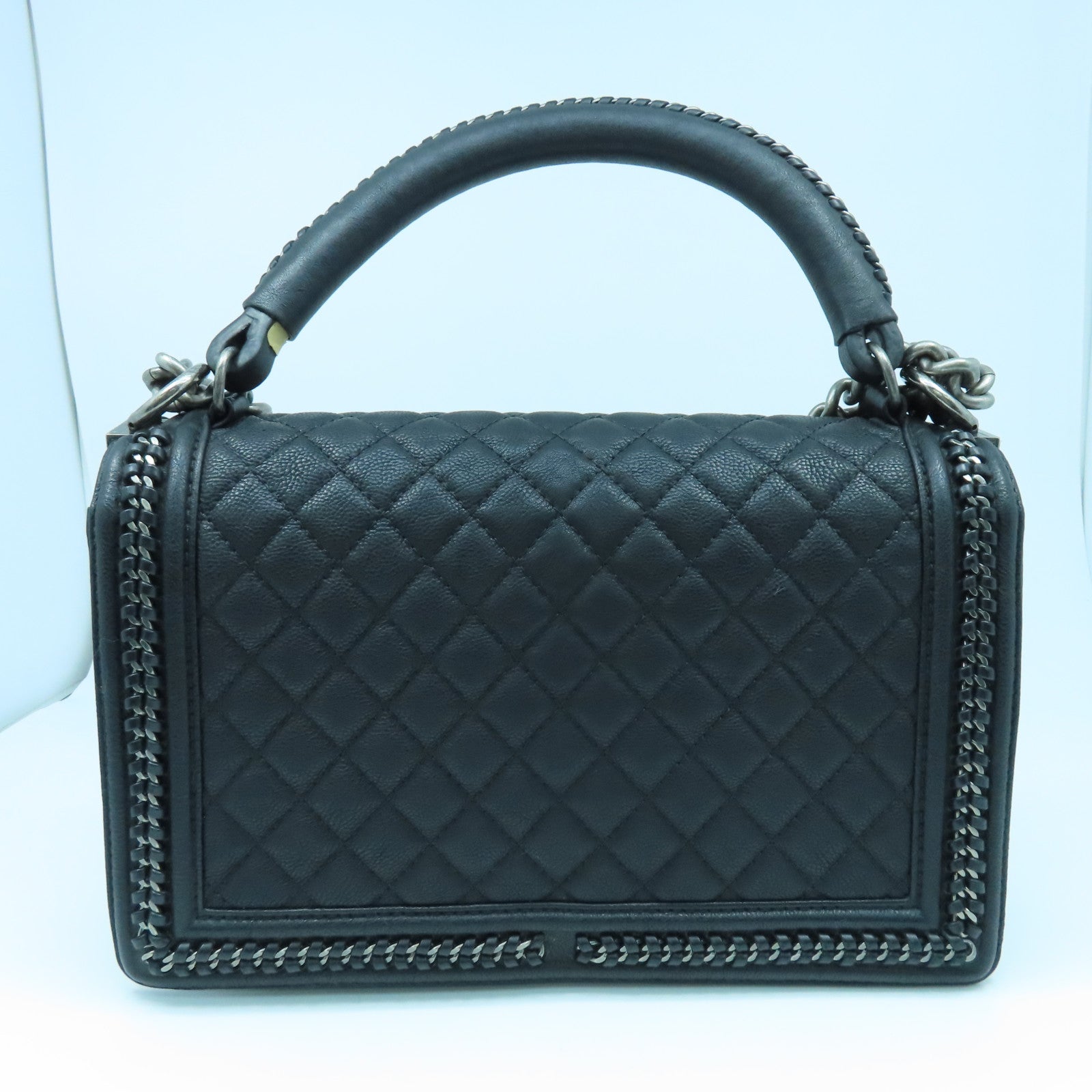 CHANEL 菱格牛皮皮革Shoulder Bag銀扣手挽肩背兩用袋黑色