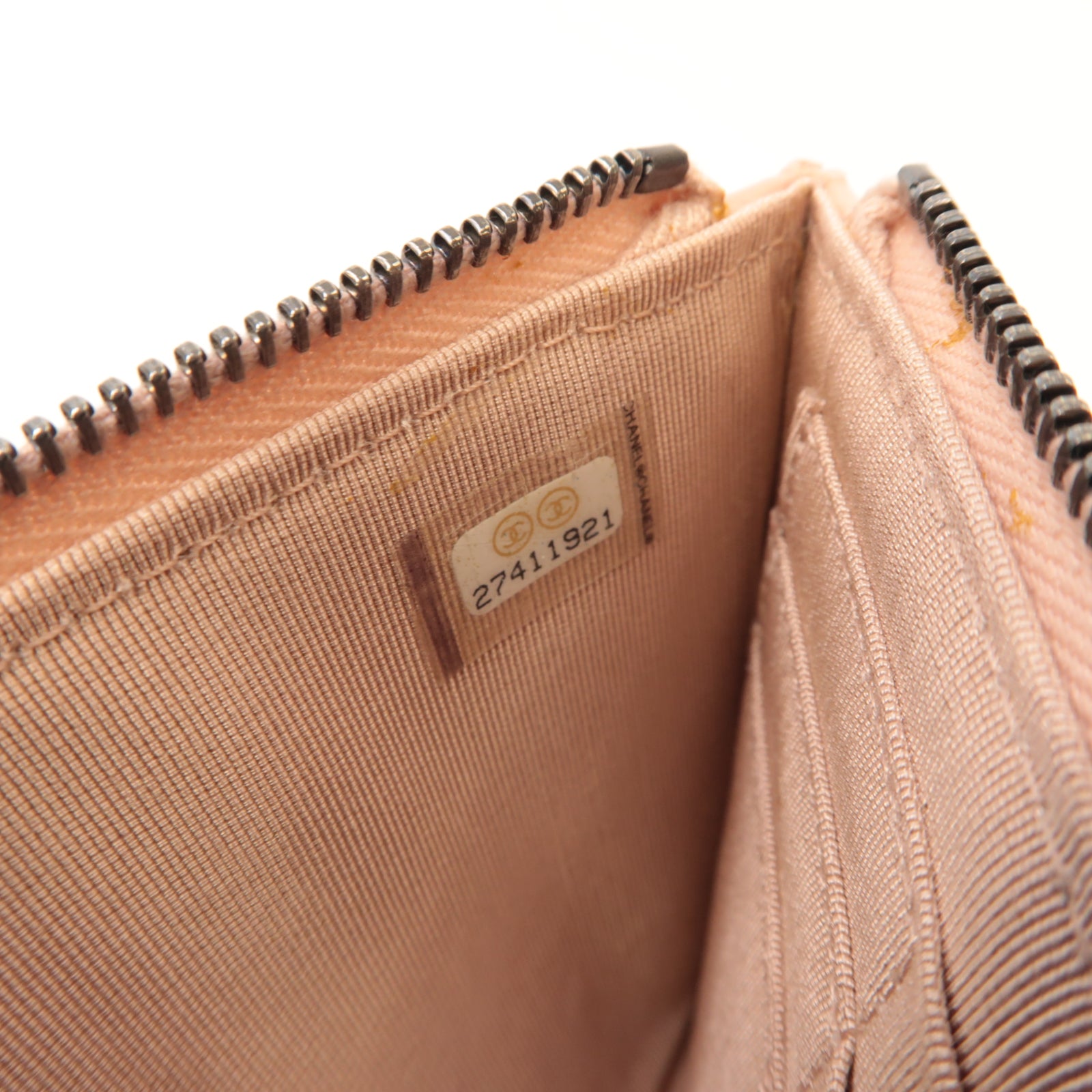 CHANEL 菱格皮革Zipped Long Wallet金扣粉紅色