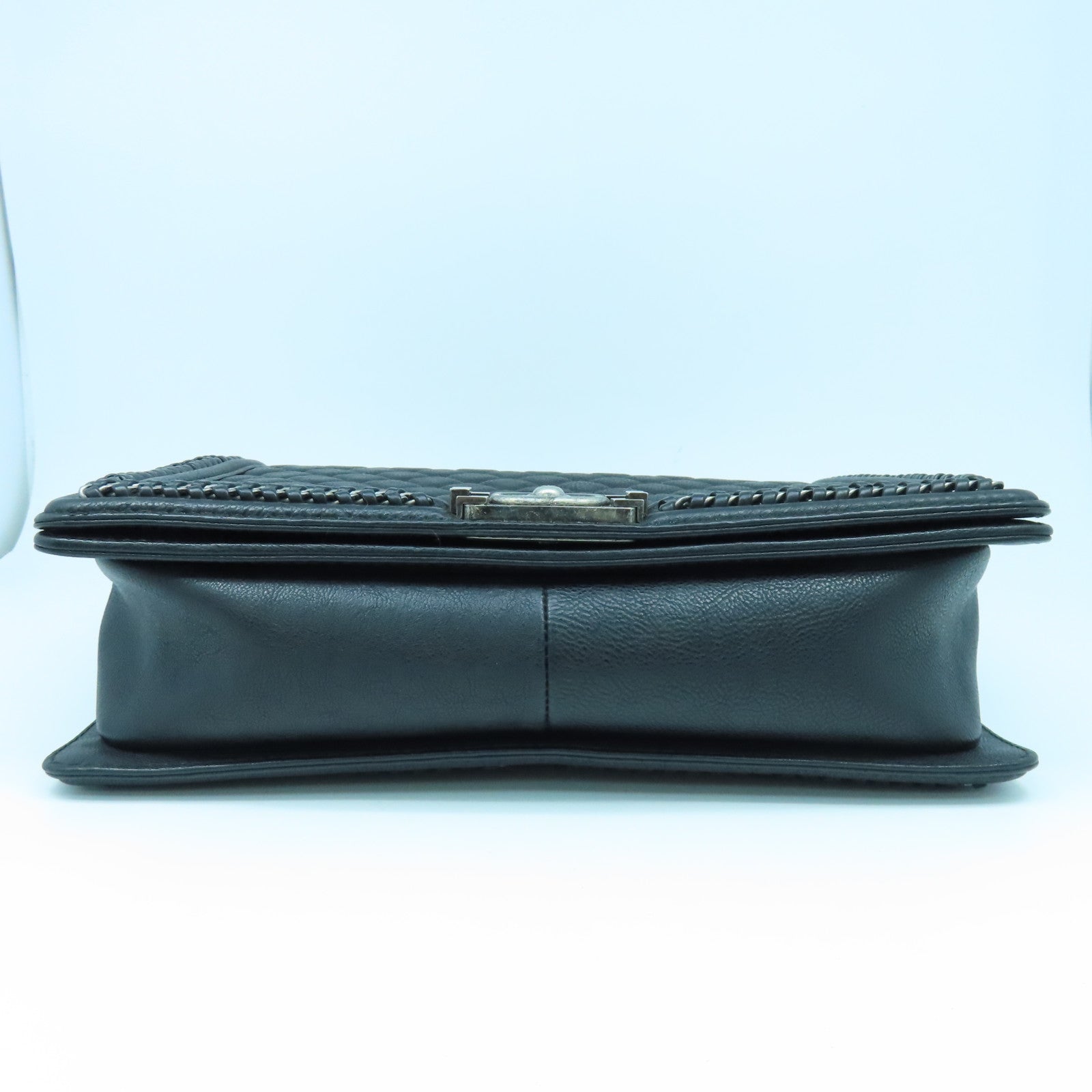 CHANEL 菱格牛皮皮革Shoulder Bag銀扣手挽肩背兩用袋黑色