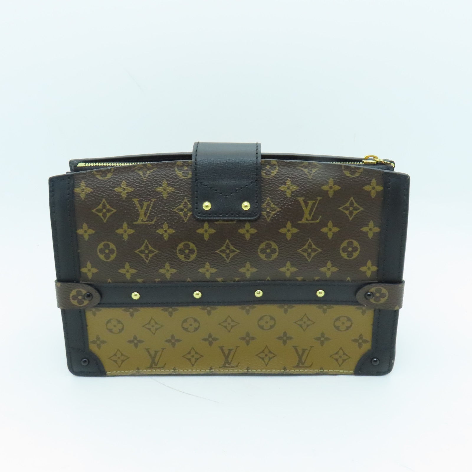 LOUIS VUITTON Monogram Trunk Clutch Gold Buckle Clutch Shoulder Bag Brown