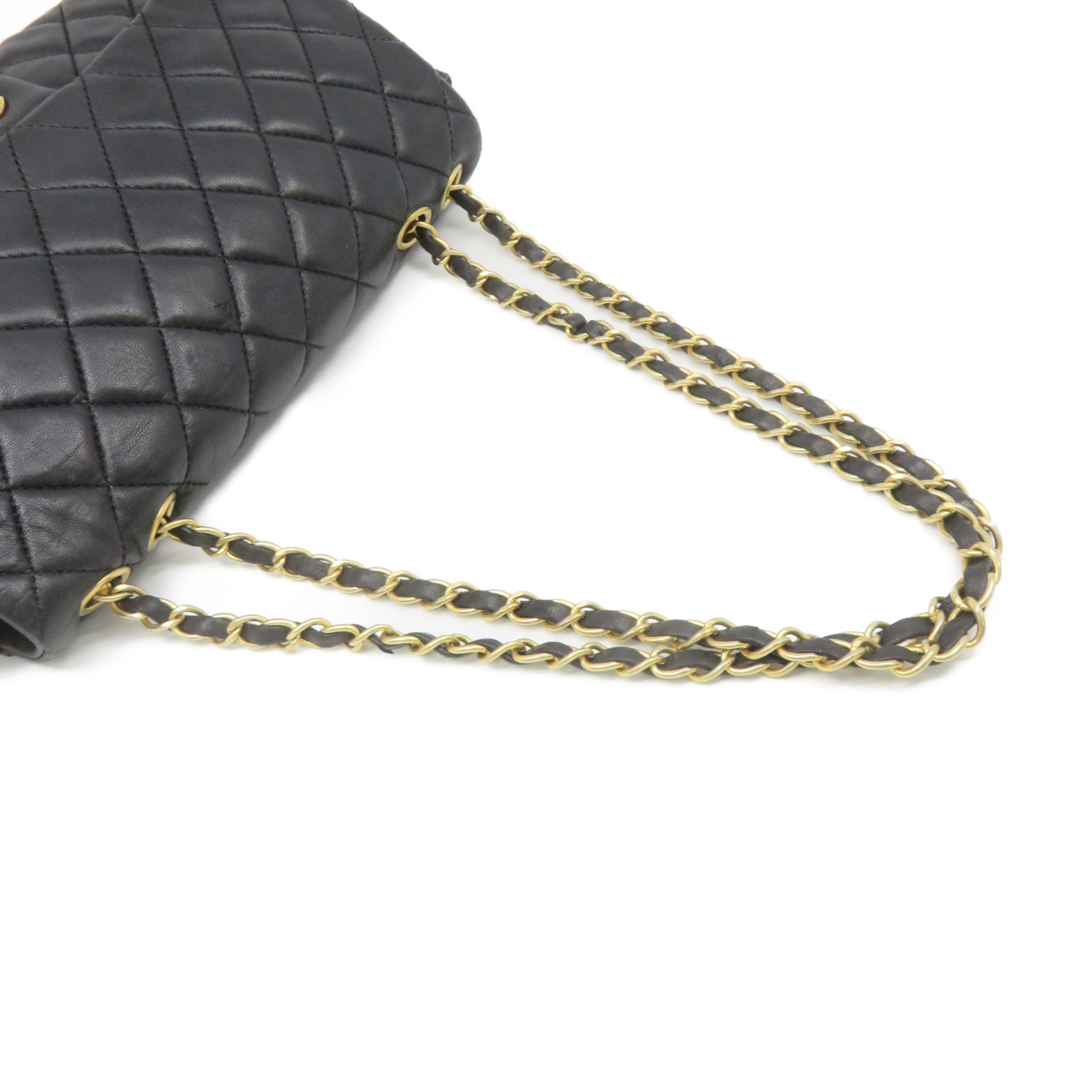 CHANEL rhombic sheepskin leather Chain Shoulder Bag gold buckle chain shoulder bag black