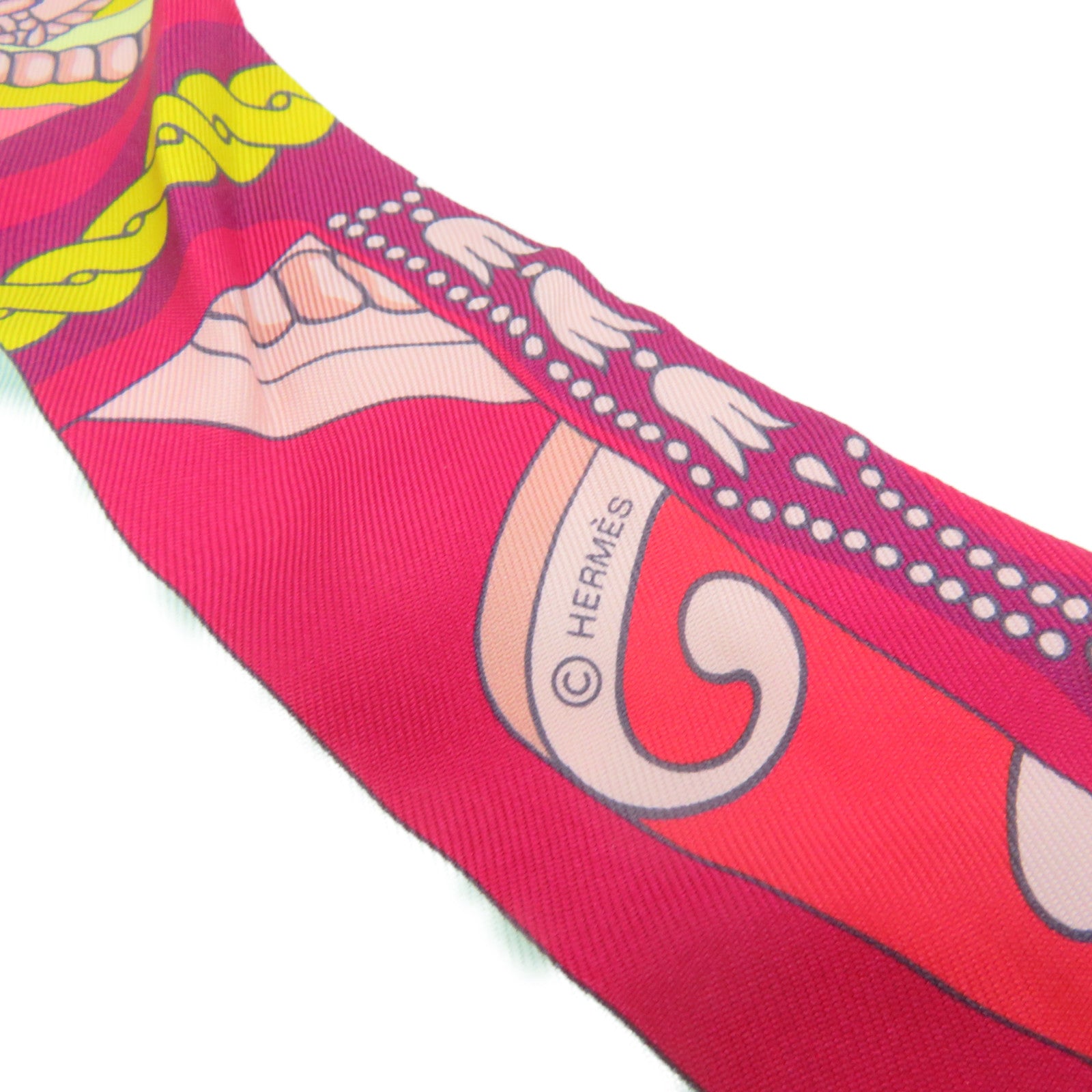 HERMES 絲質Twilly Scarf絲巾湖綠色/粉紅色/彩色