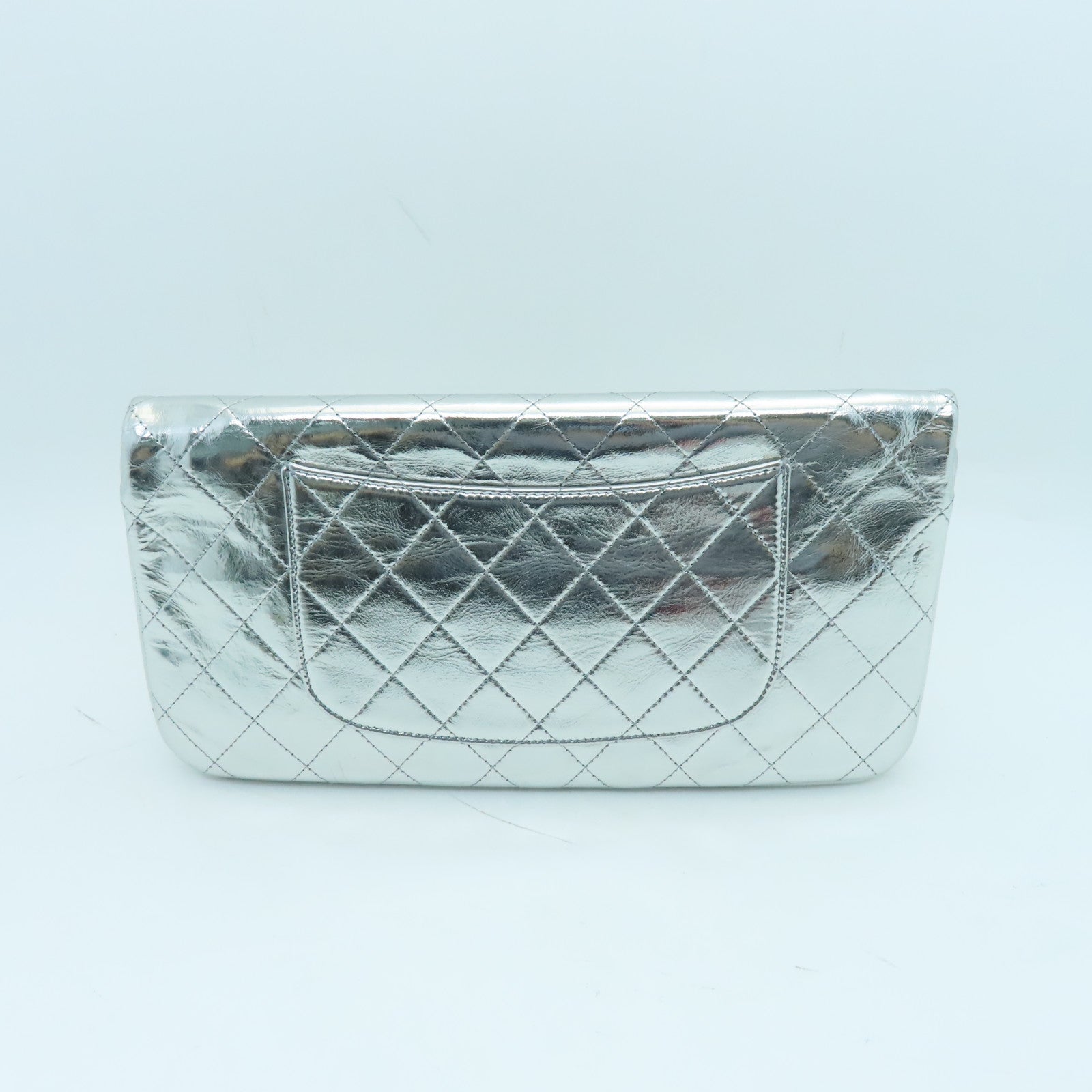 CHANEL Cowhide Leather Clutch Silver Buckle Clutch Silver