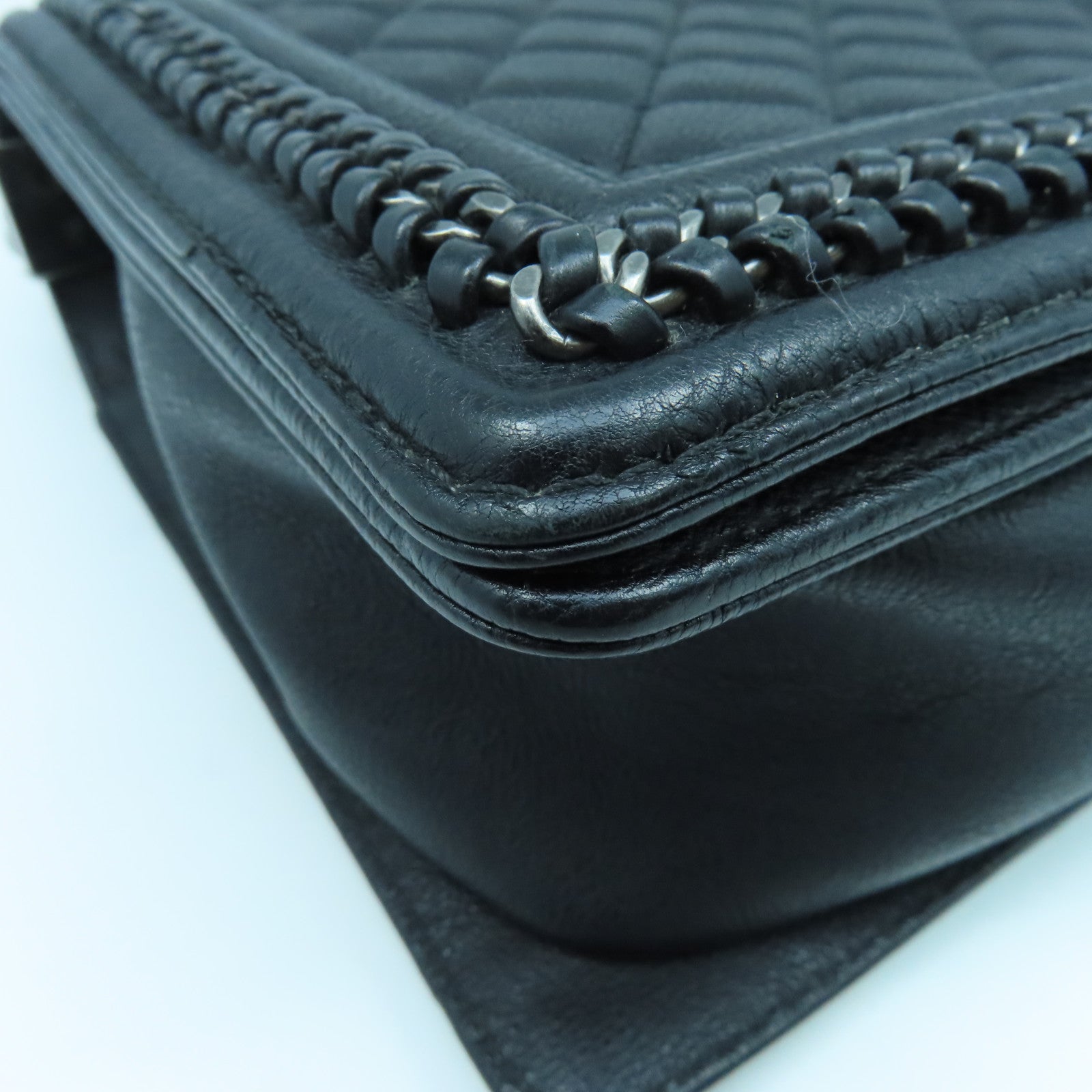 CHANEL 菱格牛皮皮革Shoulder Bag銀扣手挽肩背兩用袋黑色