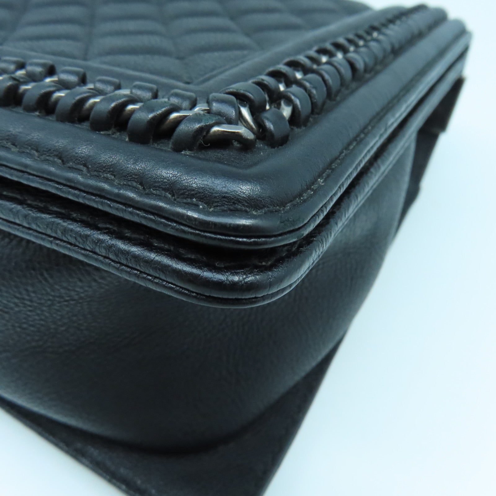 CHANEL 菱格牛皮皮革Shoulder Bag銀扣手挽肩背兩用袋黑色