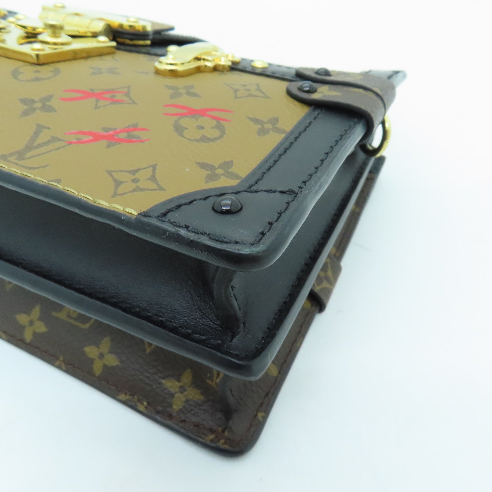 LOUIS VUITTON Monogram Trunk Clutch Gold Buckle Clutch Shoulder Bag Brown