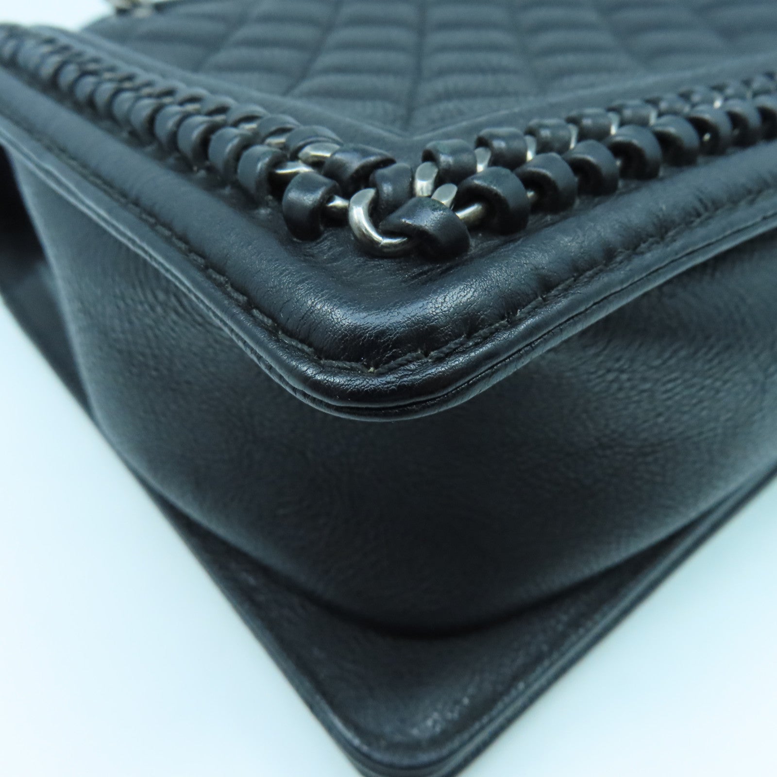 CHANEL 菱格牛皮皮革Shoulder Bag銀扣手挽肩背兩用袋黑色