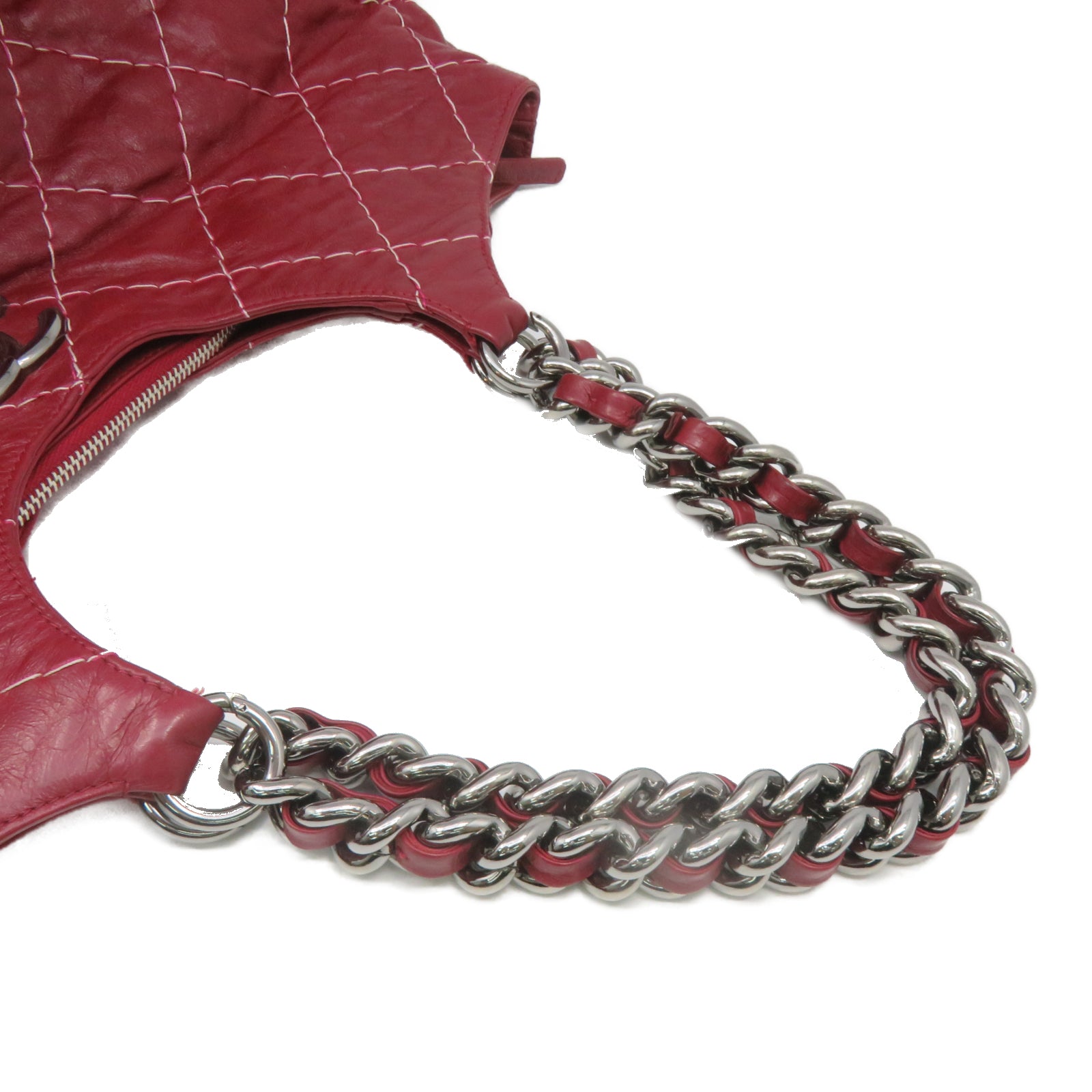CHANEL [Sharp Reduction Offer] Lingge Cowhide Leather Chain Shoulder Silver Buckle Chain Belt Shoulder Bag Red