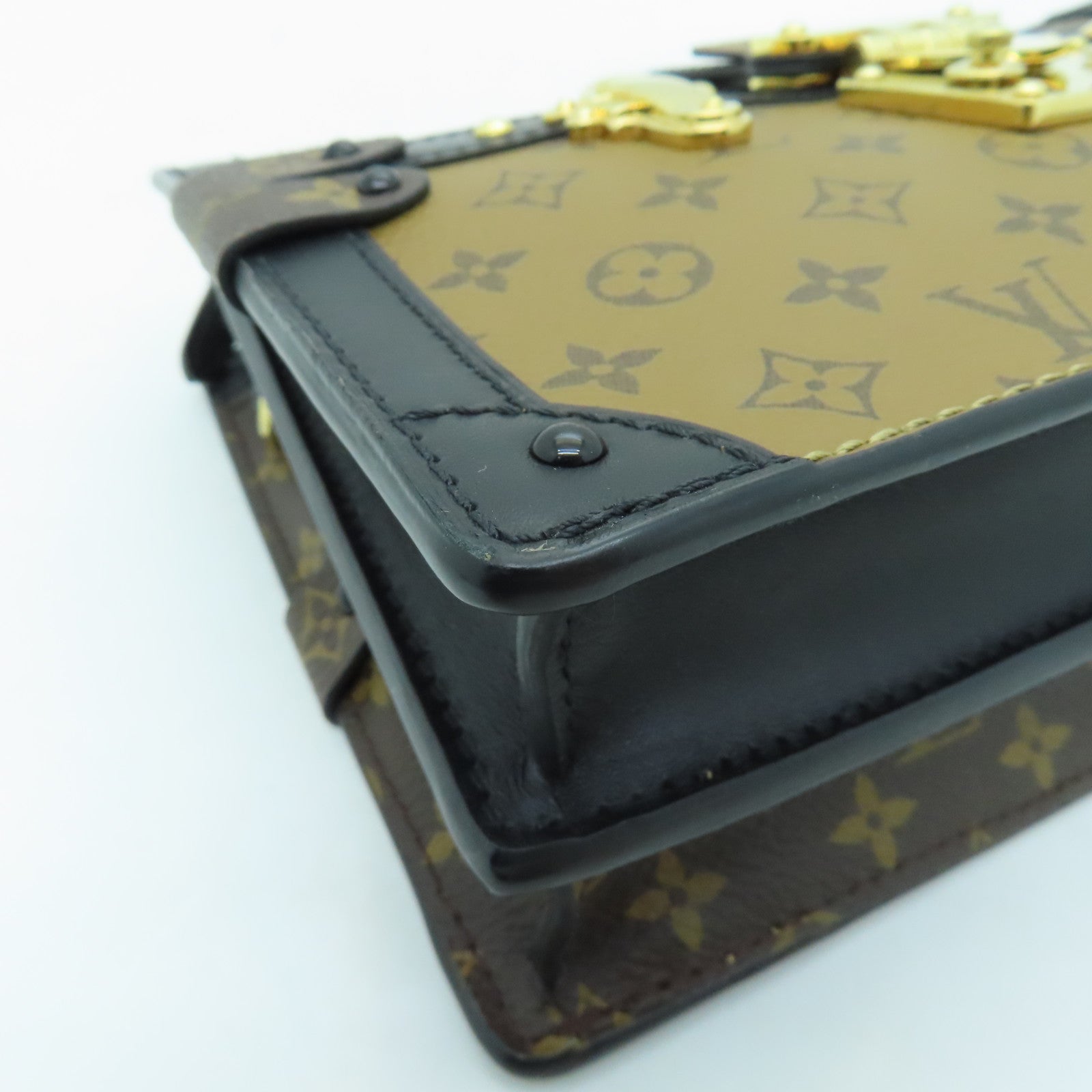 LOUIS VUITTON Monogram Trunk Clutch Gold Buckle Clutch Shoulder Bag Brown