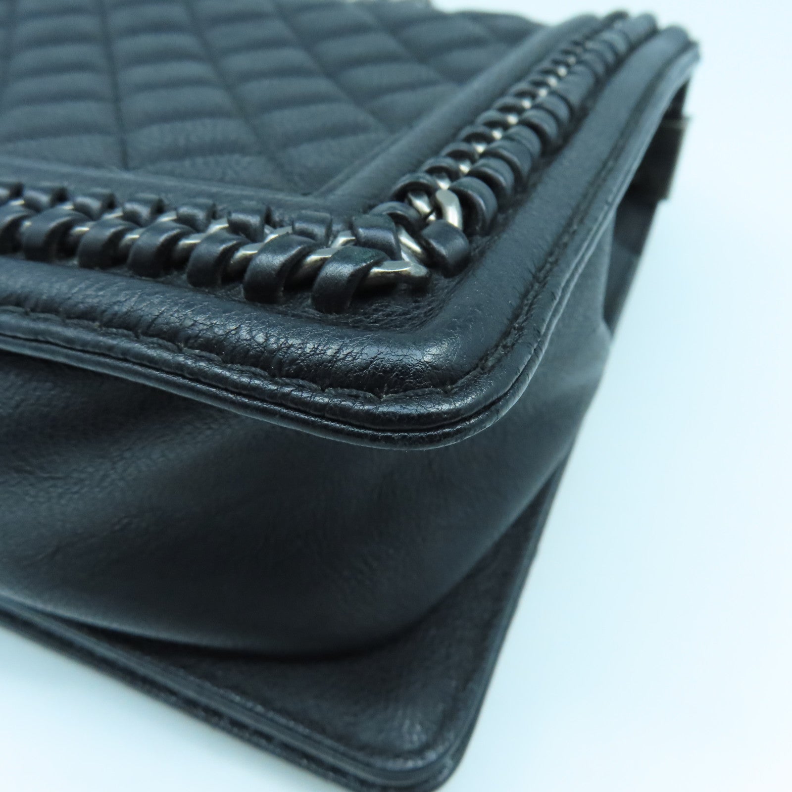 CHANEL 菱格牛皮皮革Shoulder Bag銀扣手挽肩背兩用袋黑色