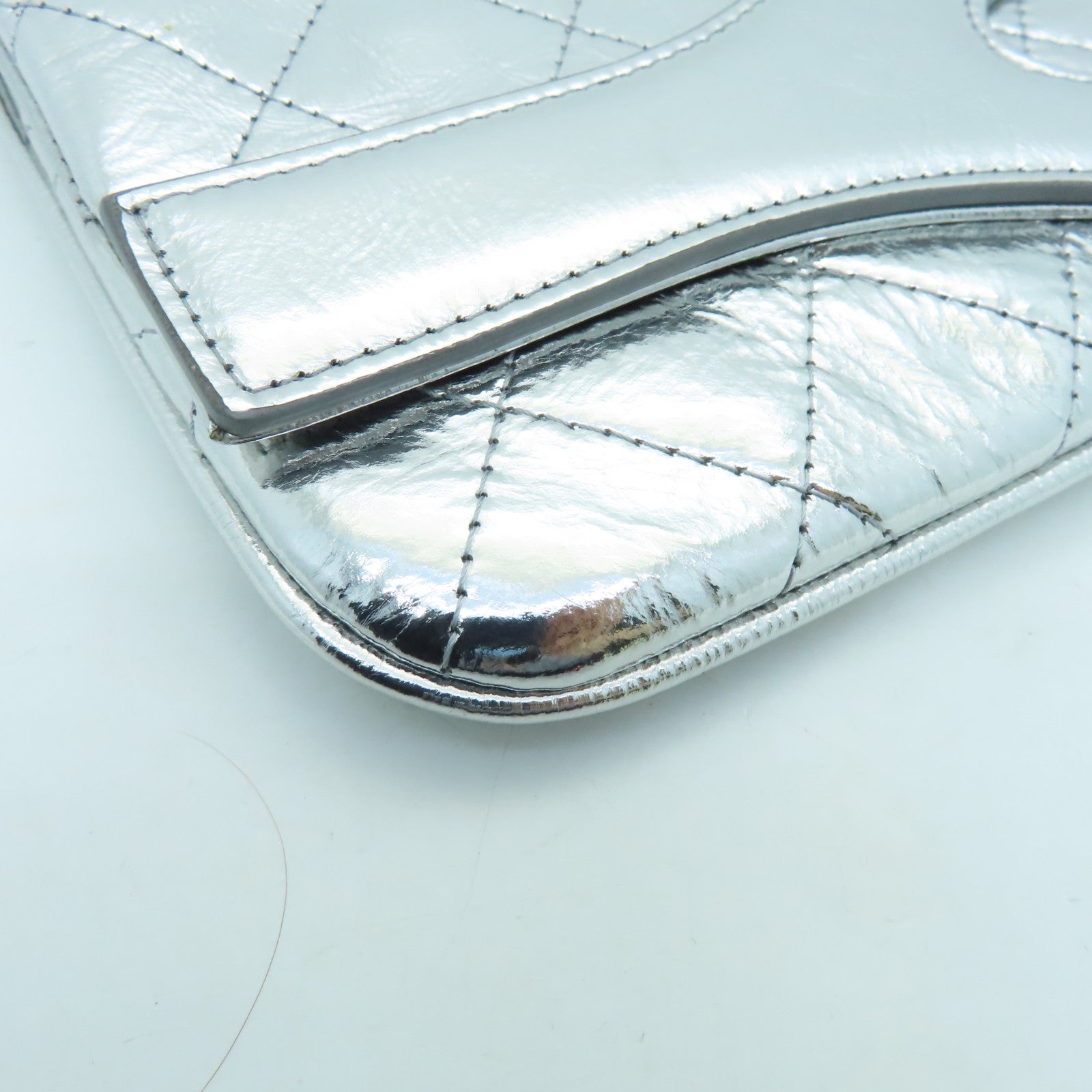 CHANEL Cowhide Leather Clutch Silver Buckle Clutch Silver