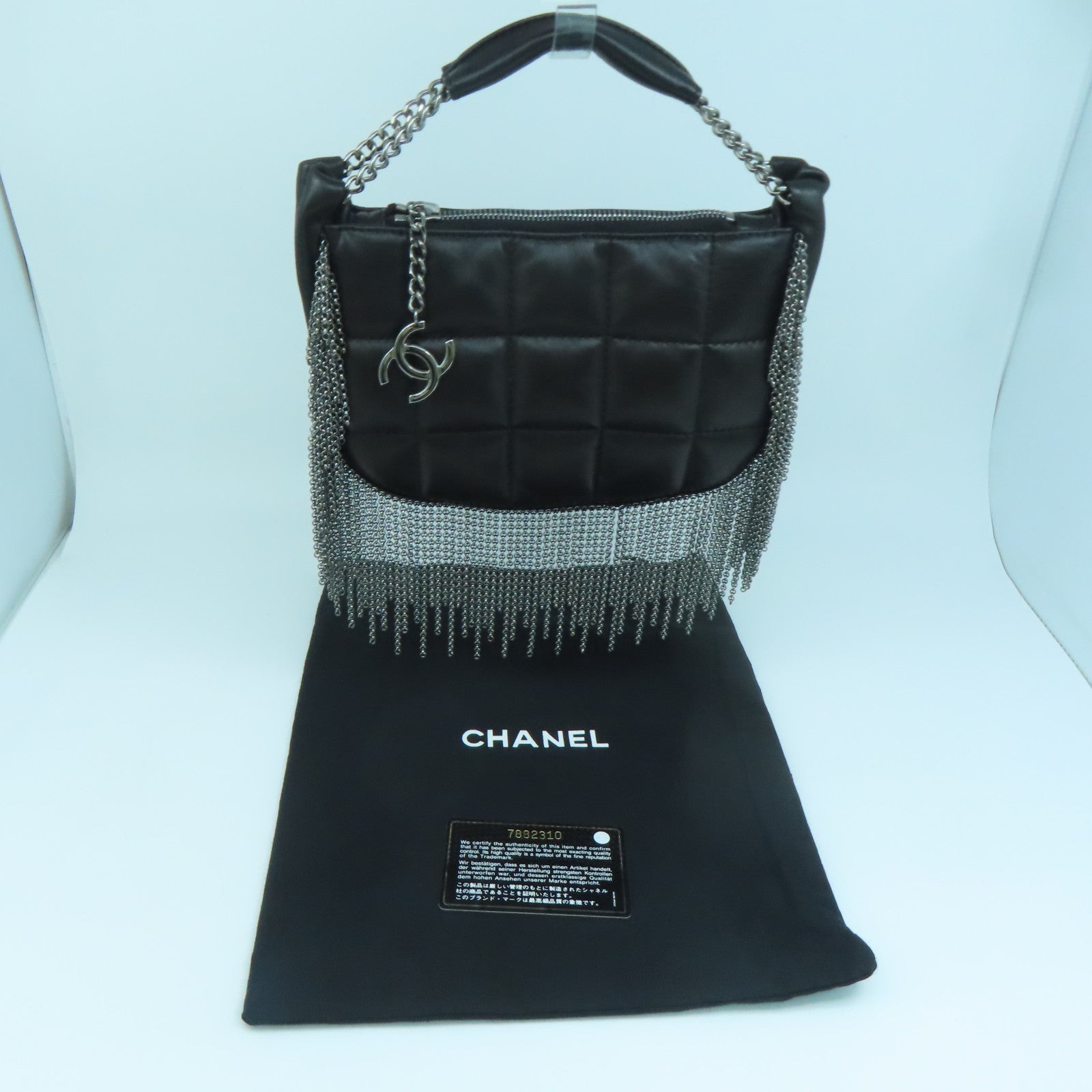 CHANEL sheepskin leather Vintage Bag silver buckle handle bag black
