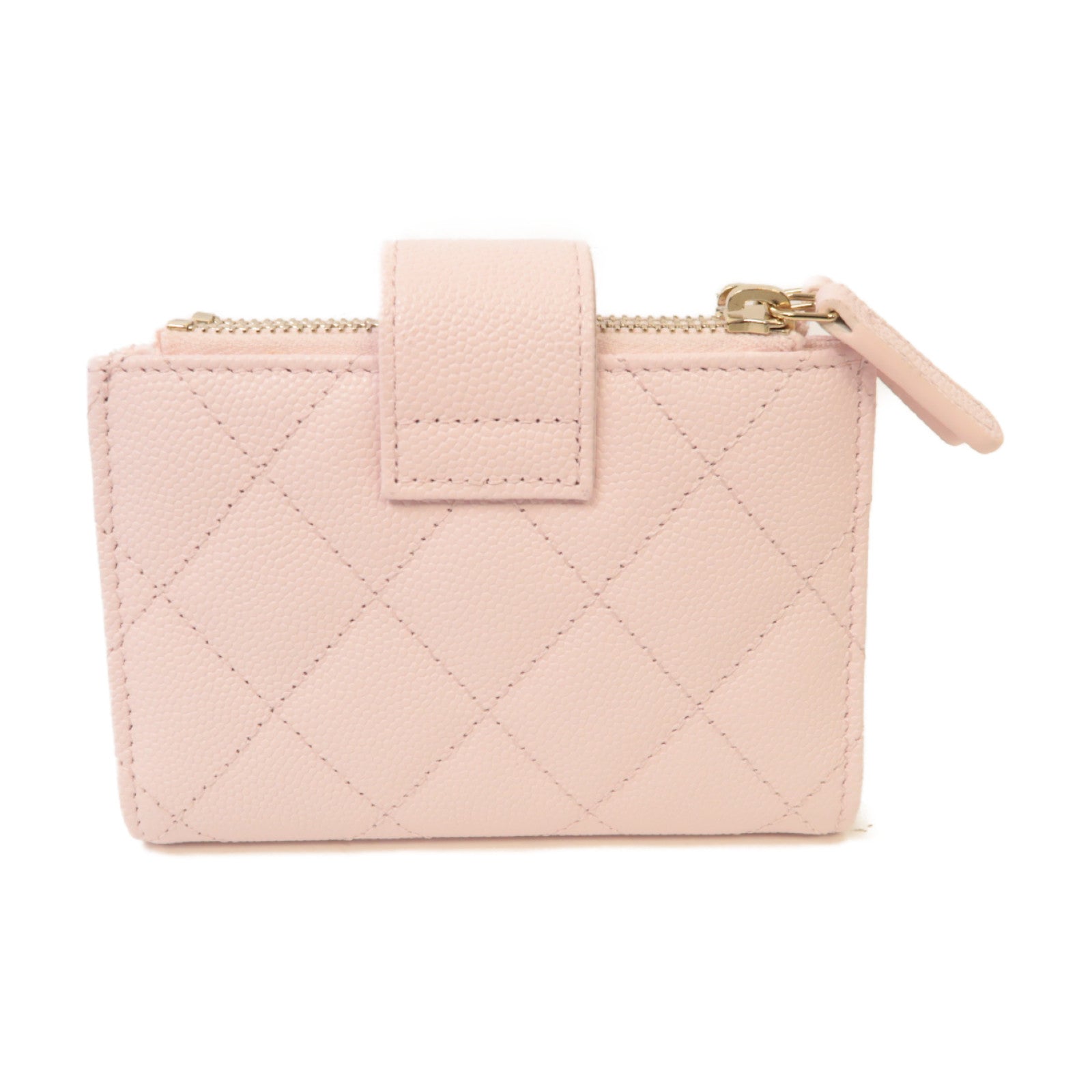 CHANEL 菱格Caviar皮革Zipper Wallet金扣錢包淺粉紅色