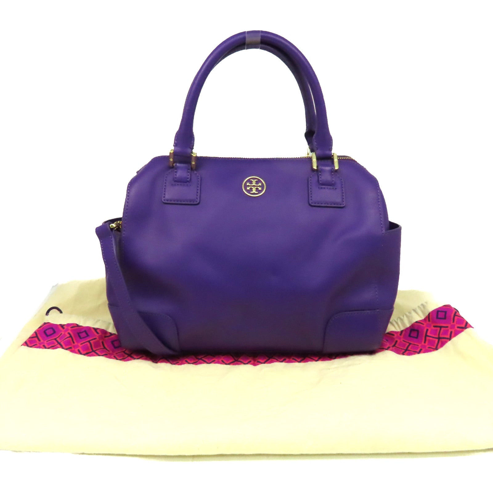 Tory Burch 牛皮皮革2Way Shoulder Bag金扣手挽肩背兩用袋紫色