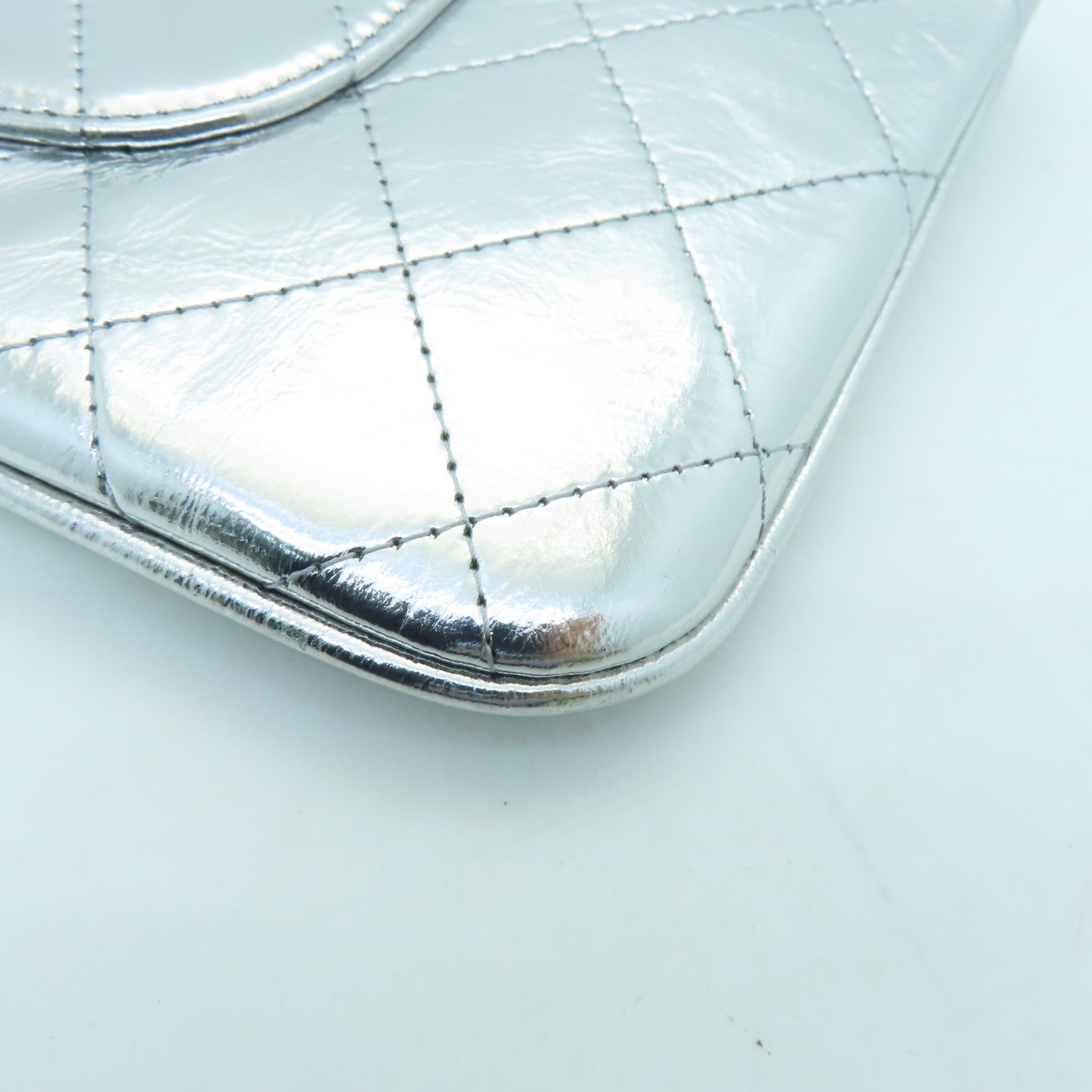 CHANEL Cowhide Leather Clutch Silver Buckle Clutch Silver
