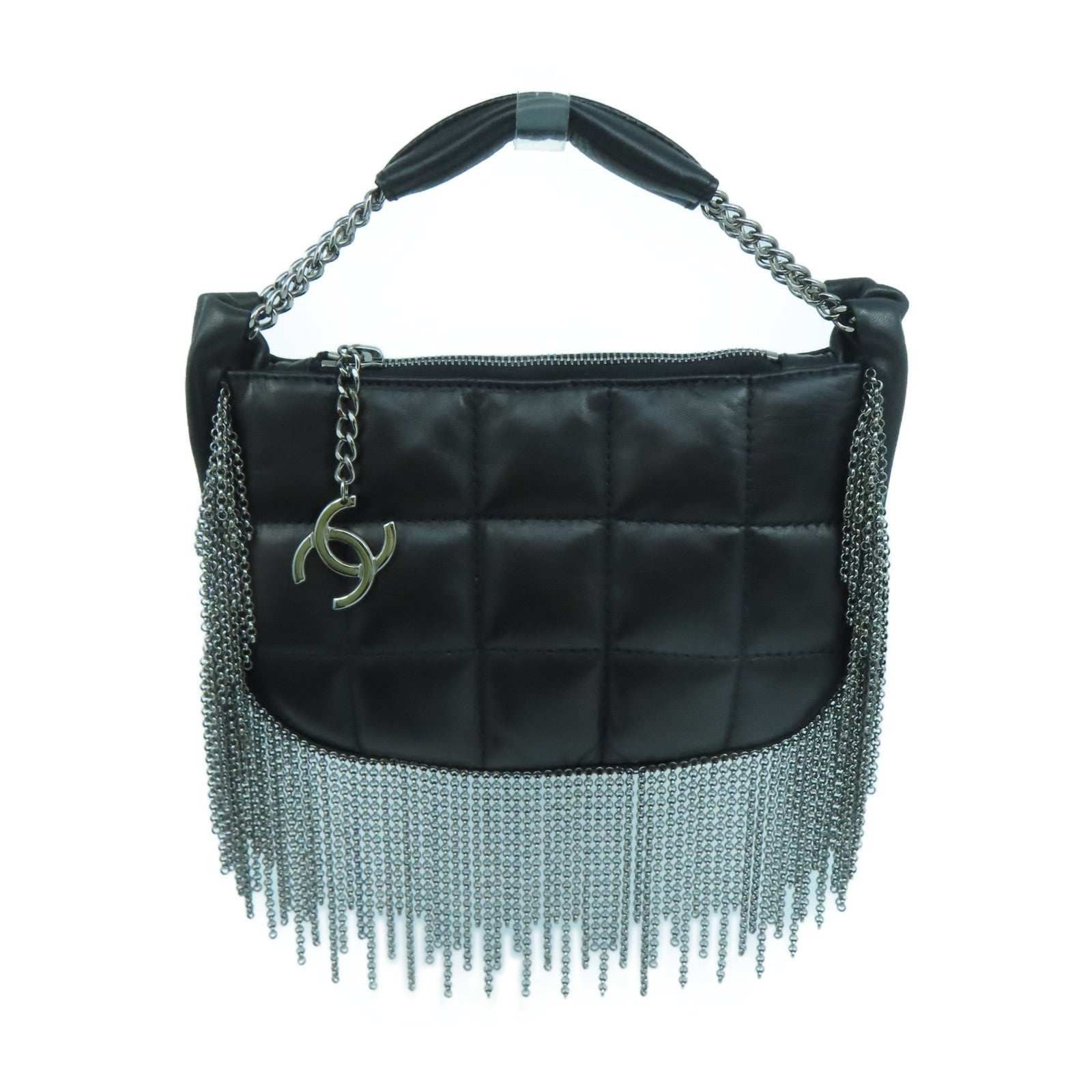 CHANEL sheepskin leather Vintage Bag silver buckle handle bag black